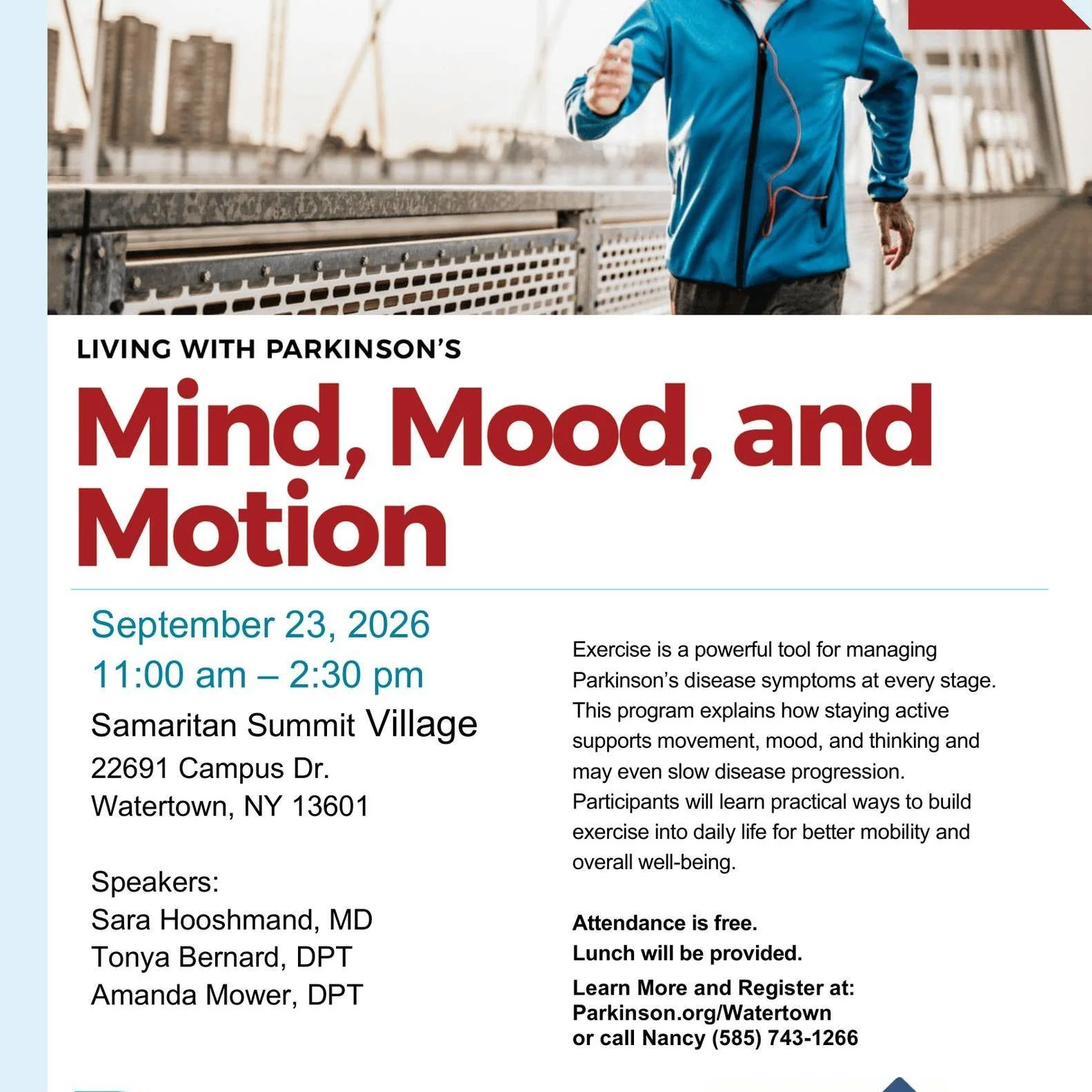🎙️ INTERVIEW SPOTLIGHT: Living with Parkinson&rsquo;s &mdash; Mind, Mood, and Motion 💙

How can staying active help someone living with Parkinson&rsquo;s disease? A special FREE educational program and Resource Fair coming to Watertown will explore