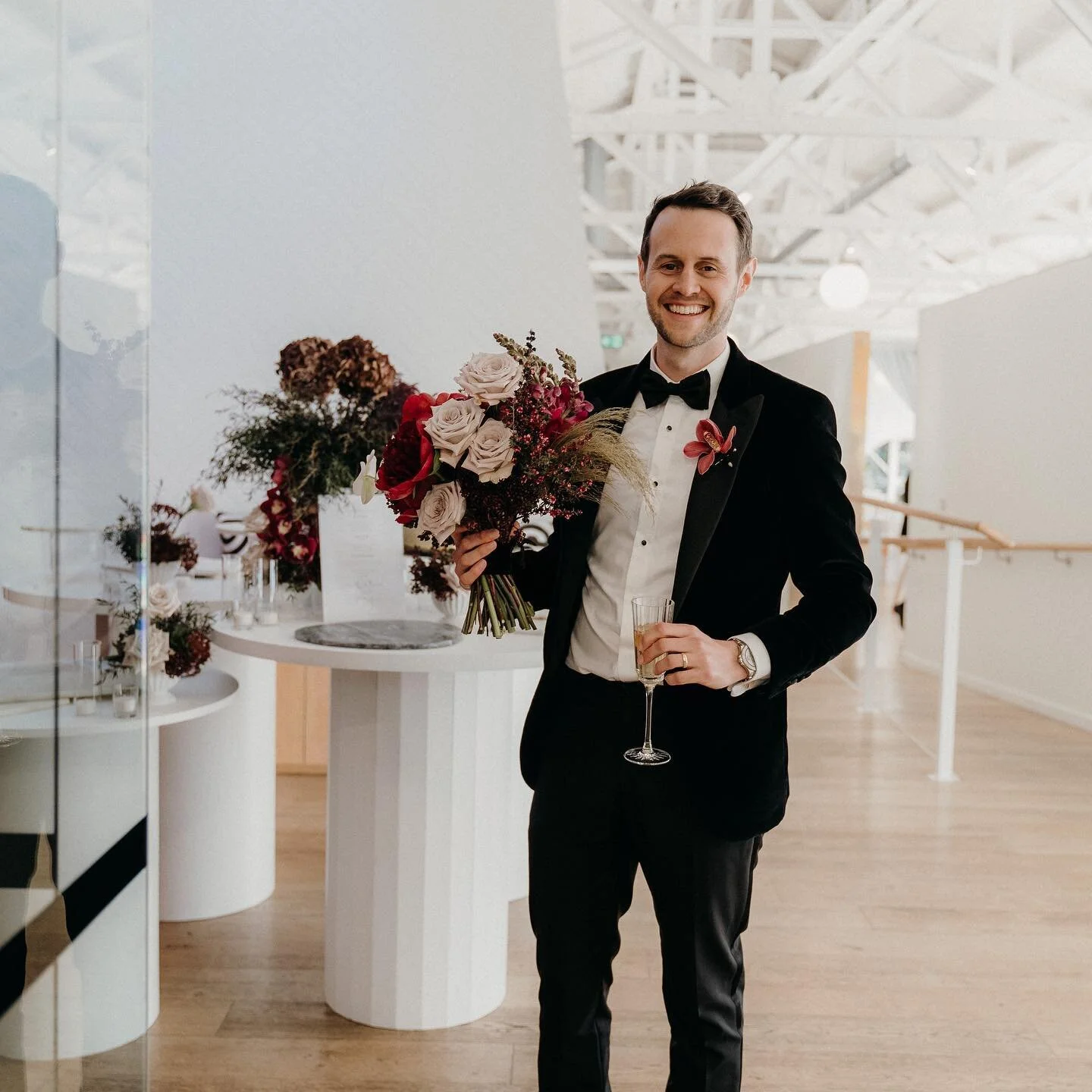 Can&rsquo;t beat a black tux&hellip;.or a bouquet from @blush_flowers