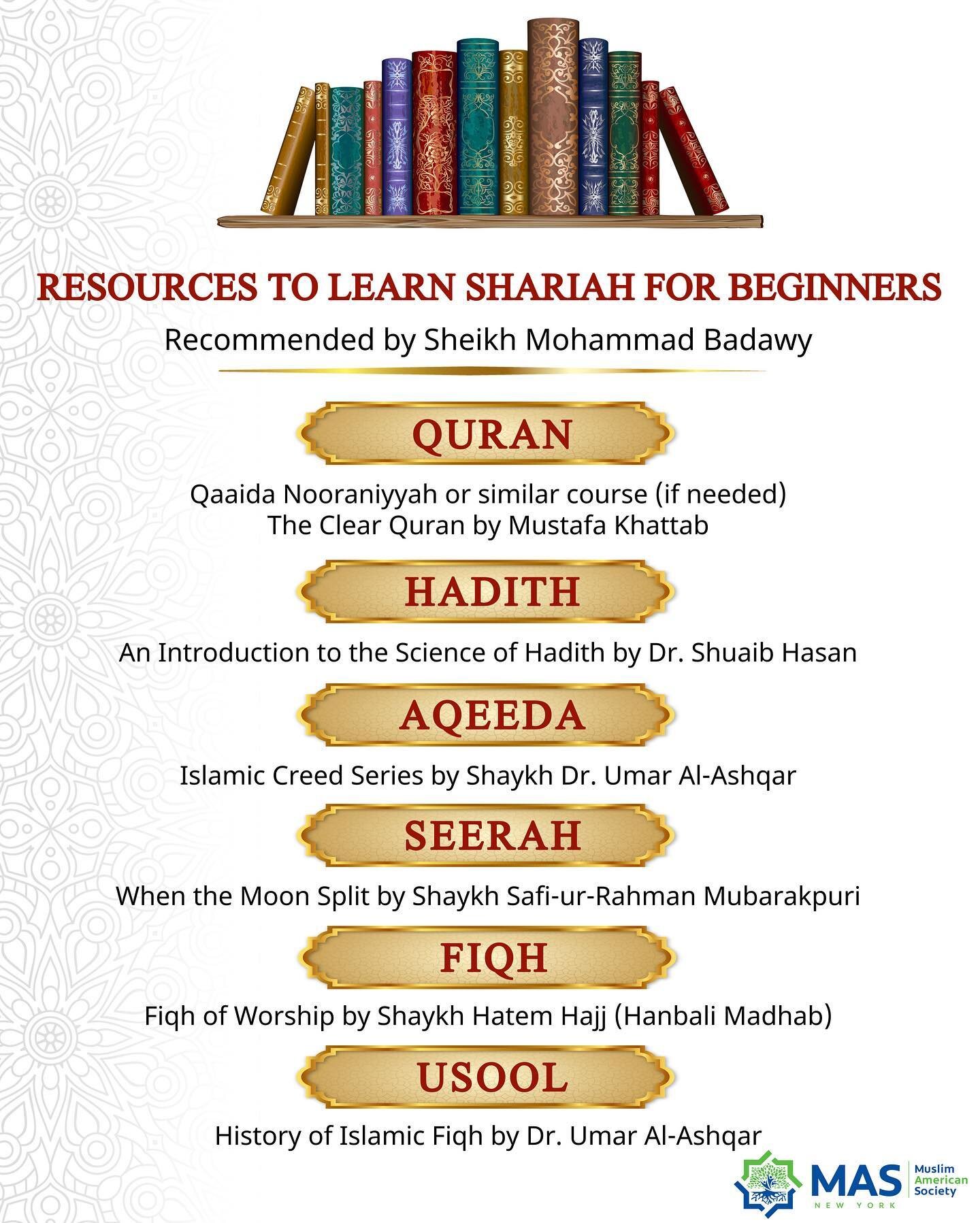 Updated list!

In the course Understanding the Shariah, Shaykh Mohammed Badawy provided a list of resources to help us build the foundations in the different aspects of our faith. 

Make it your goal to go through these books through the next year or
