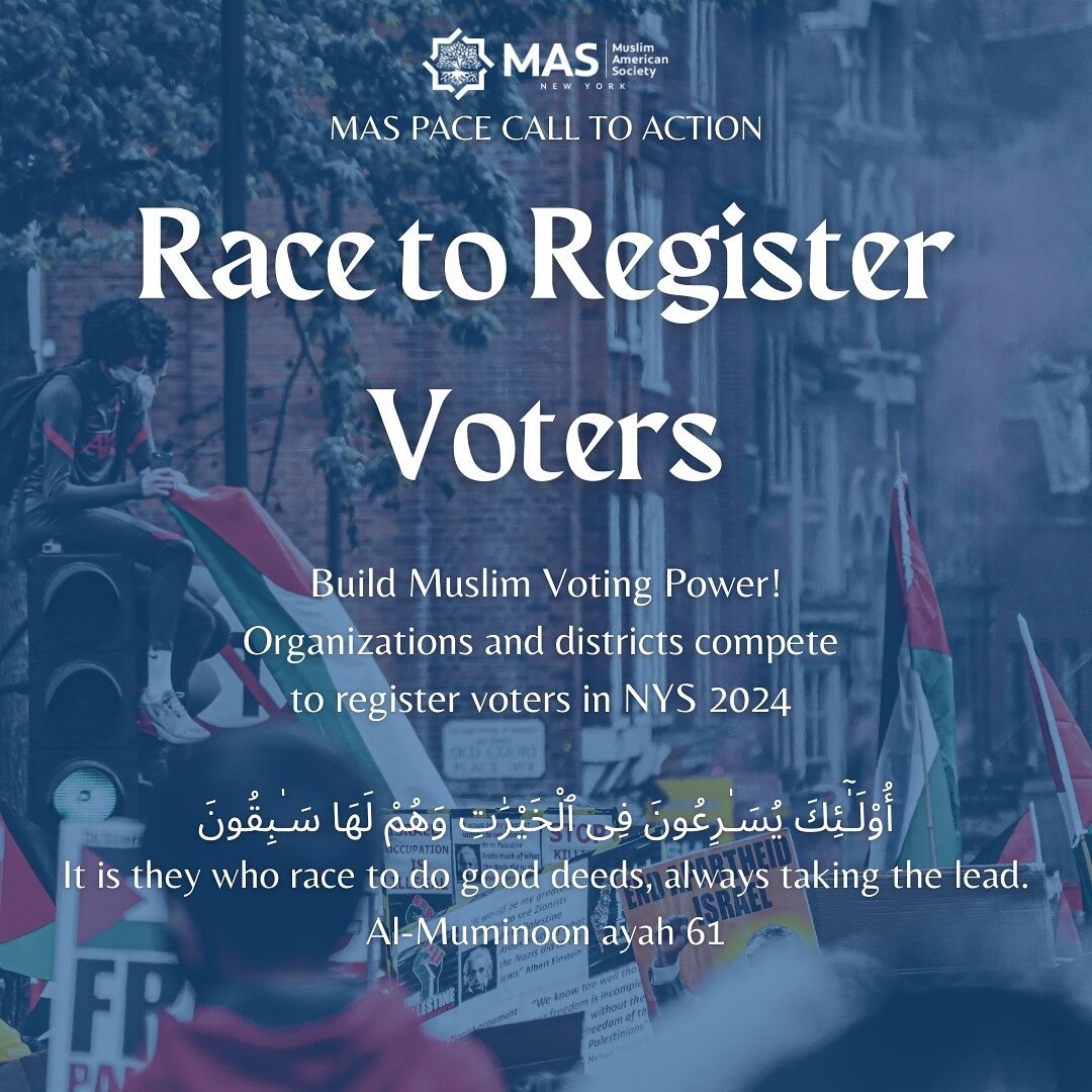 Assalam Alaykum everyone, in light of recent events, we will uptake a voter registration effort to build Muslim voting power 💪

Here is the link to register: https://muslimamericansociety.org/pace-elections/

Please share! JAK