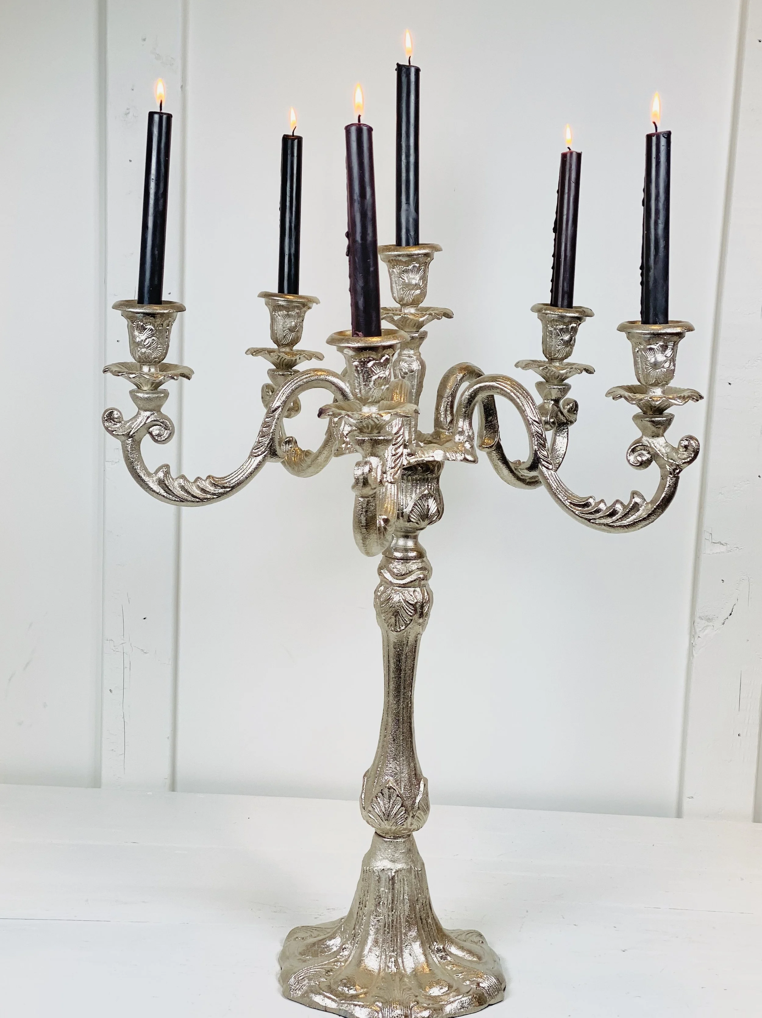 Silver Candelabra with 6 Candles.JPG