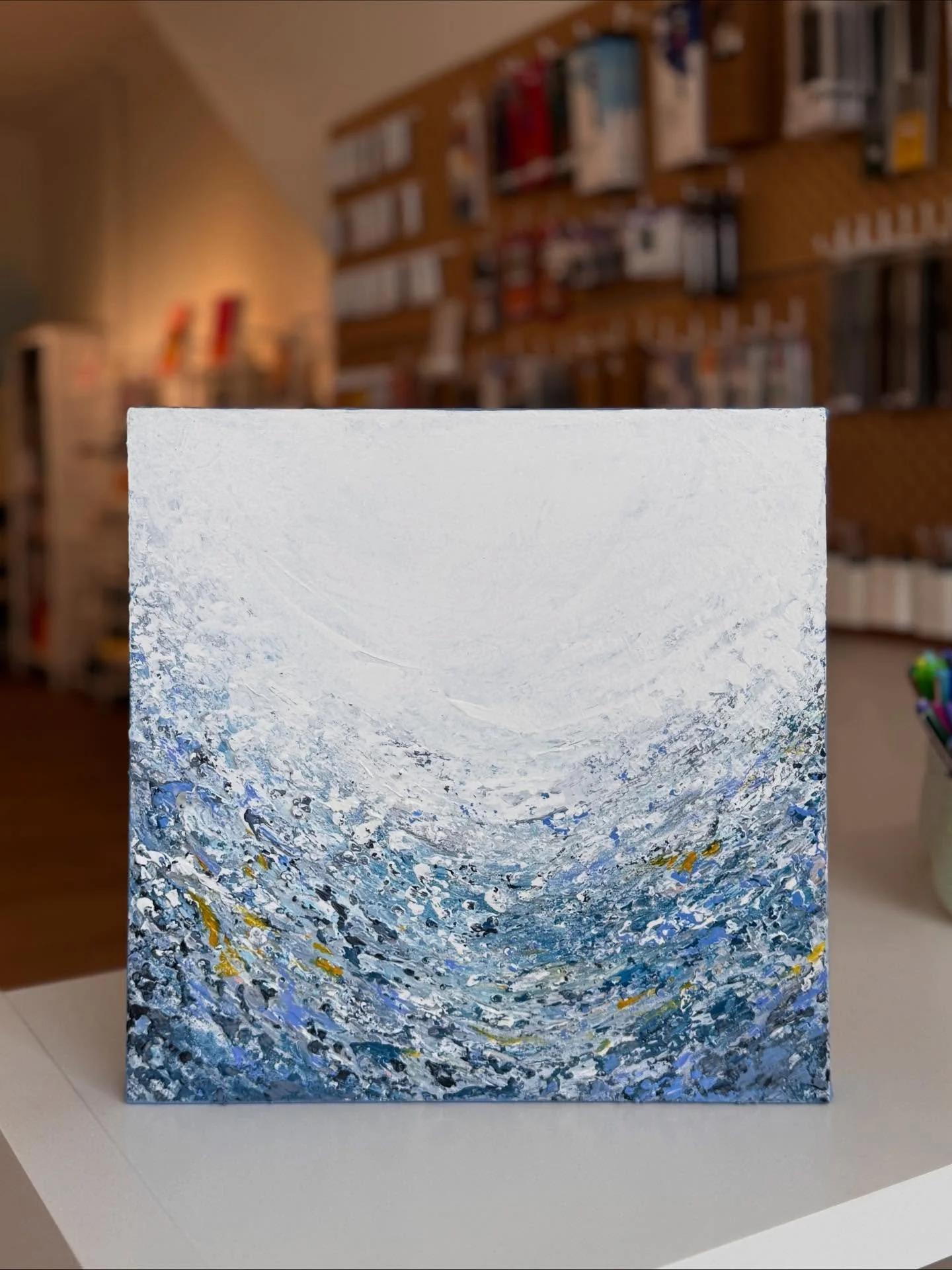 We&rsquo;re so excited to have 6 beautiful pieces by @kelseylowesart on display at the shop! ✨ My photos don&rsquo;t quite do them justice, so feel free to stop by and see them in person. The second one is my favourite 🌊
