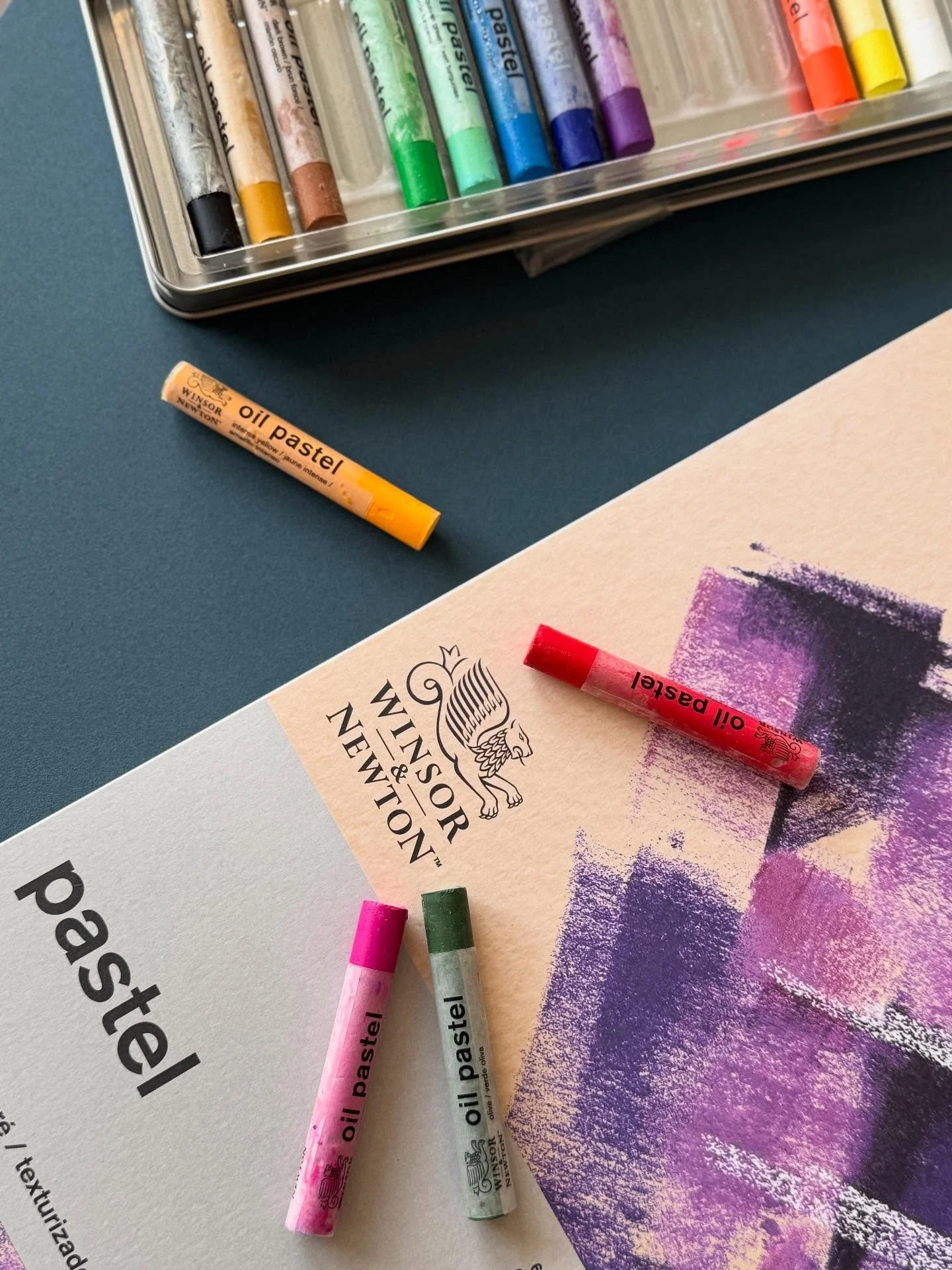 Pastel party🌈

Winsor &amp; Newton textured pastel paper - earth tones 
Canson Mi-Teintes Velvet pastel paper - cool tones 
Winsor &amp; Newton oil pastels