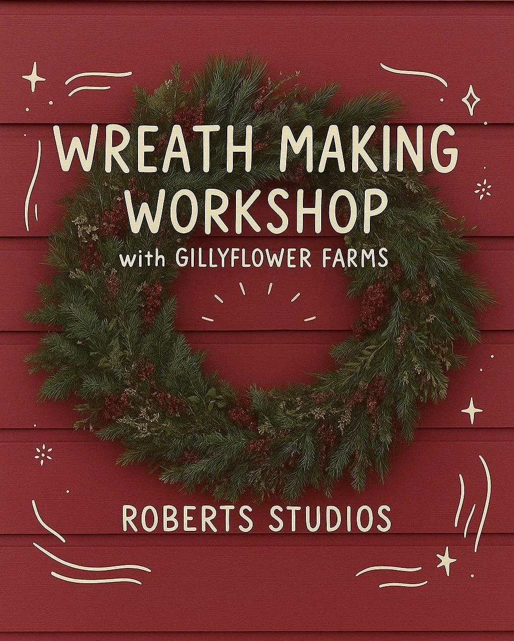 🍂Wreath Workshop with @gillyflowerfarms 🍂

Join us on November 20th from 6:30-8:30pm at Roberts Studios for a festive evening of craft inspired by nature&rsquo;s textures and tones.

You&rsquo;ll create your own wreath using locally sourced evergre