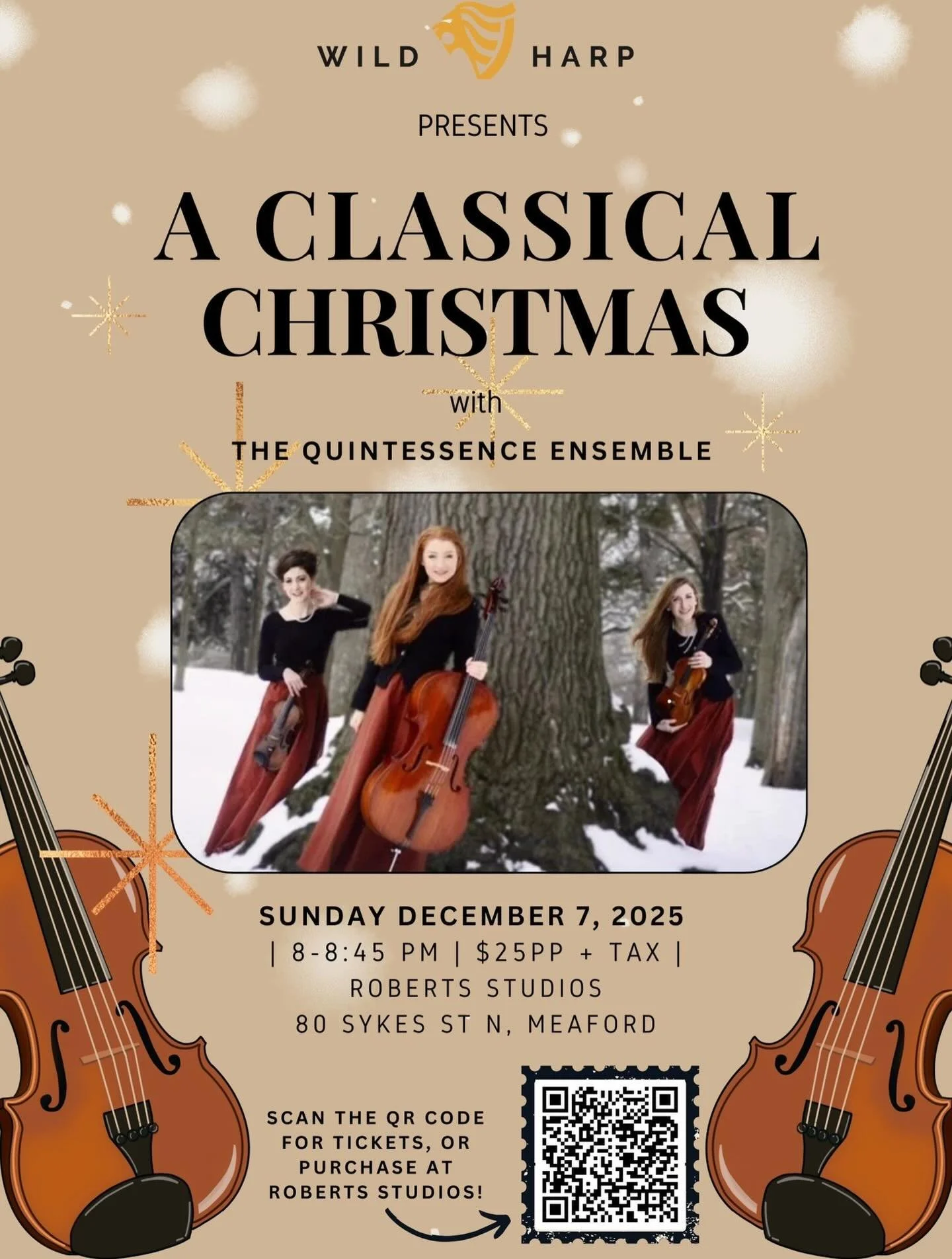 Our next event is coming up this weekend!📣

Enjoy an evening of traditional Christmas music performed by @quintessence.ensemble 

Sunday, December 7, 8:00-8:45 PM at Roberts Studios, 80 Sykes St N, Meaford.

Planned playlist includes Corelli Christm