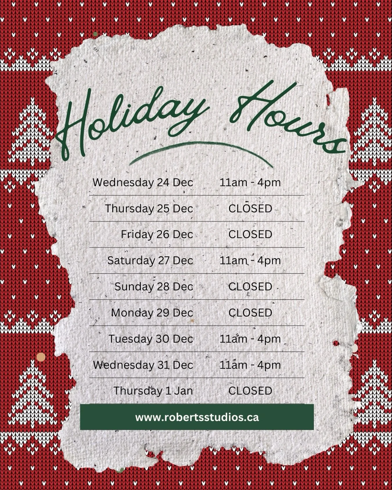 Holiday hours ✨🎨📚 Last-minute gifts start here.