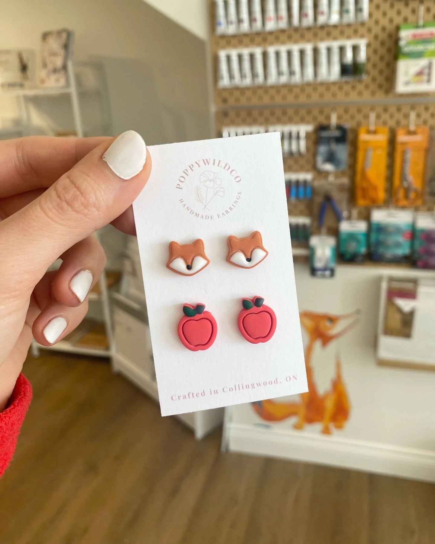 New to the store 🦊🍎💌🌼 
Handmade polymer clay earrings with stainless steel findings crafted by our own shop gal Rachel! Swipe to see all the styles available. A perfect last minute Valentine&rsquo;s Day gift- if I do say so myself 💁🏼&zwj;♀️.