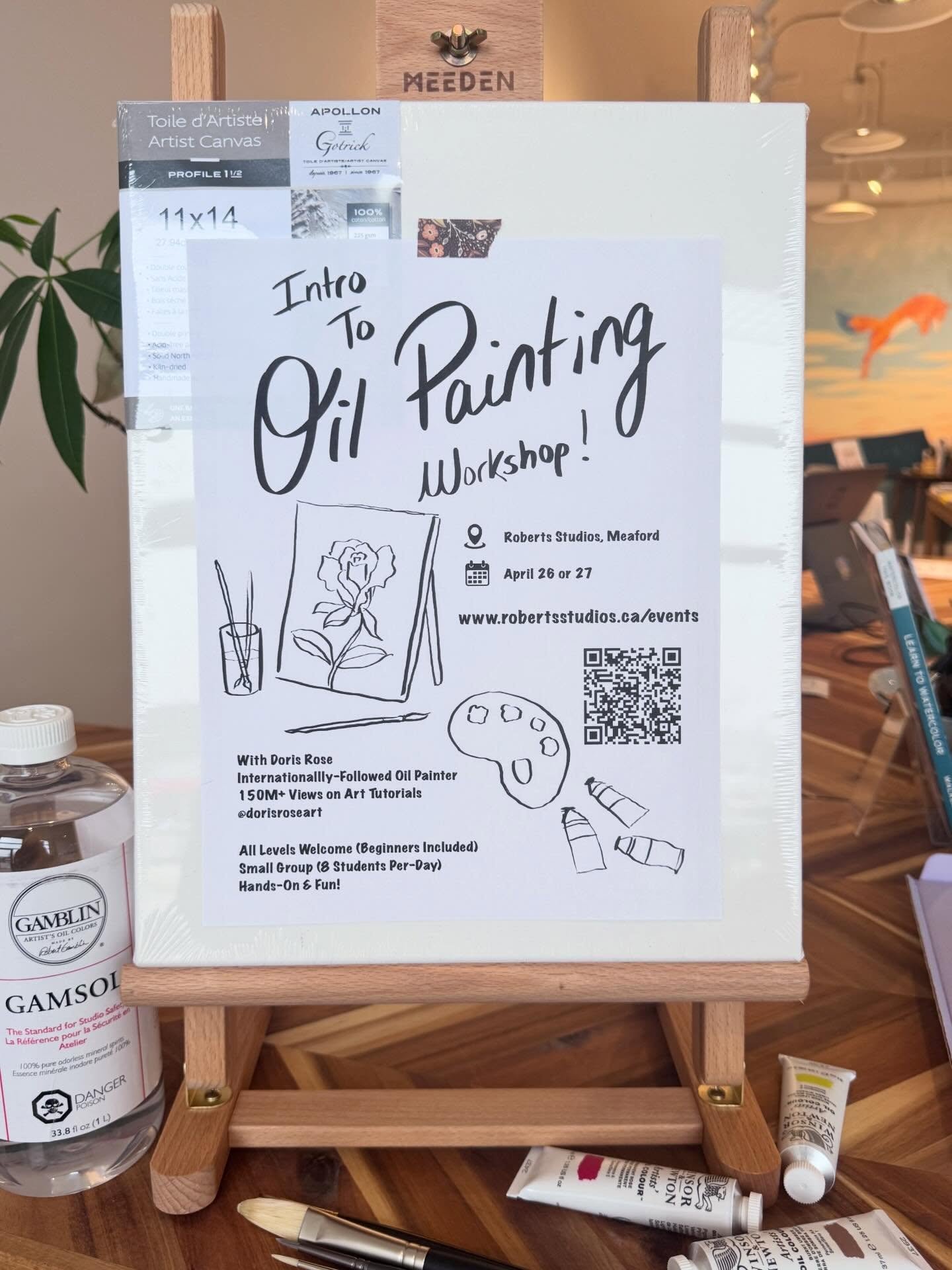 Only a few weeks until our Intro to Oil Painting Workshop with @dorisroseart 🎉🎨

Visit the link in our bio to sign up, or pop into the store for more info. We have two spots left for our Sunday class and availability for monday. 

Details:
Sun Apri