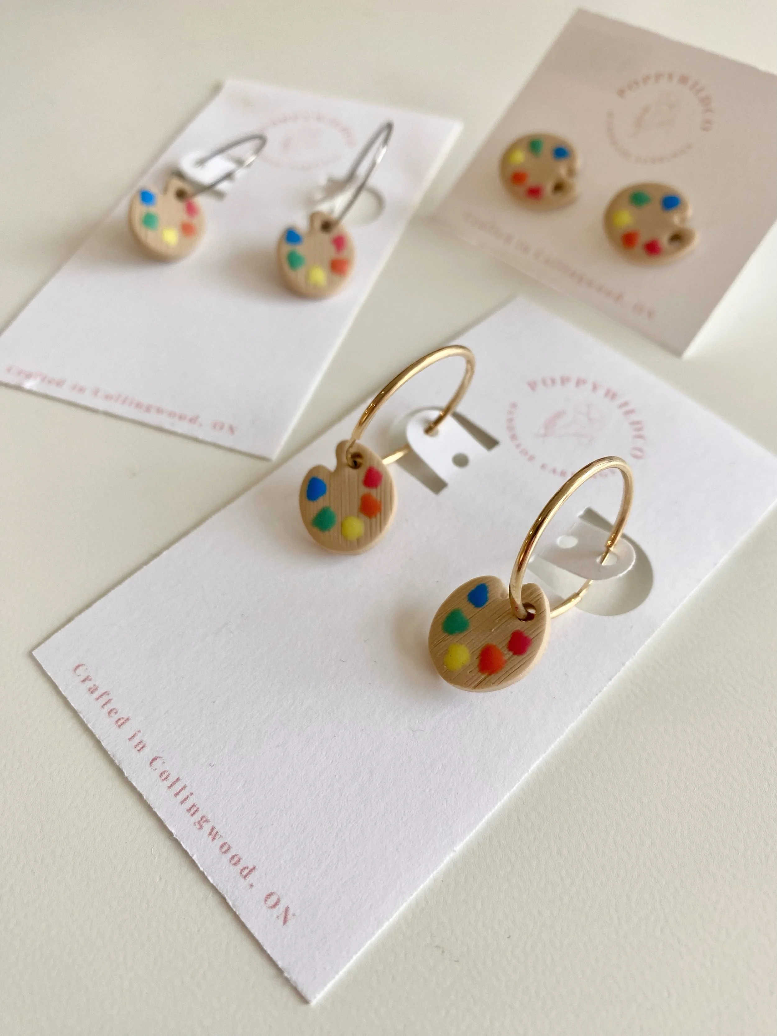 Art for your ears! 🎨 

Handmade (and hand painted) polymer clay earrings crafted in Collingwood by me (Rachel 🙋🏼&zwj;♀️). Made with sensitive ears in mind, using stainless steel or gold-filled (not plated) hoops. Come check these and more out in s