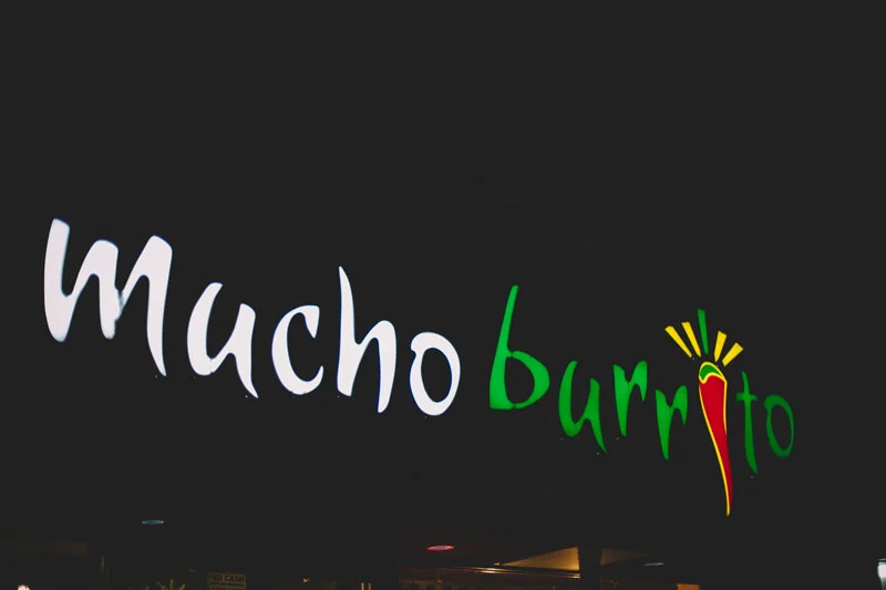 Mucho Burrito restaurant signage West End Vancouver BC