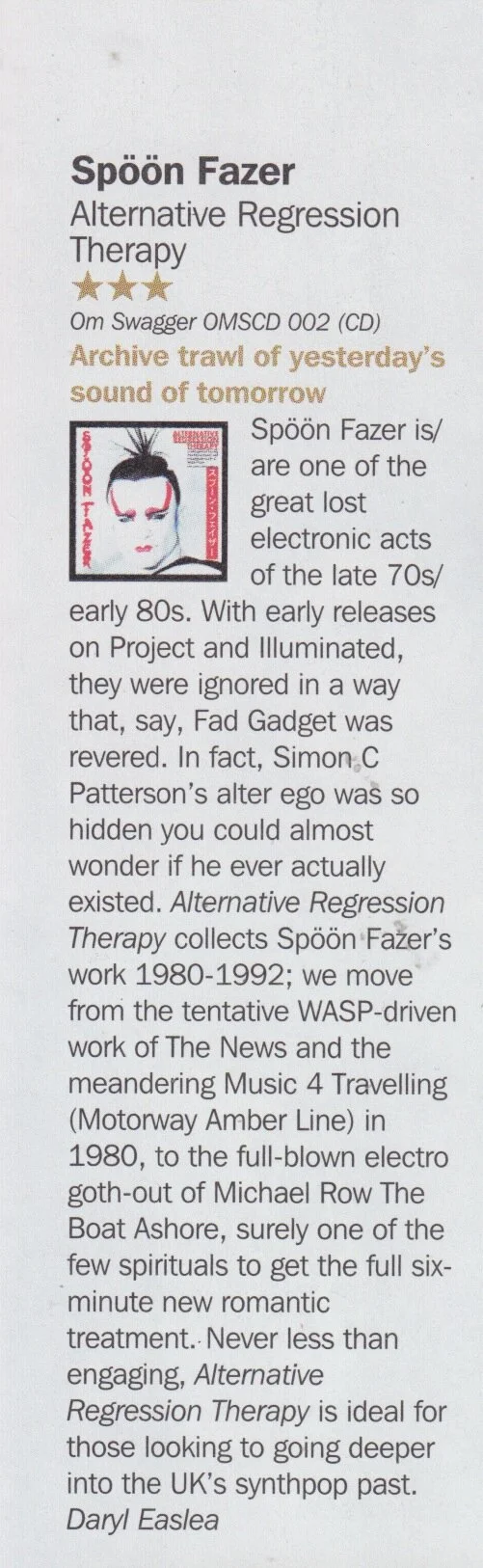 SPÖÖN FAZER - ALTERNATIVE REGRESSION THERAPY - RECORD COLLECTOR REVIEW