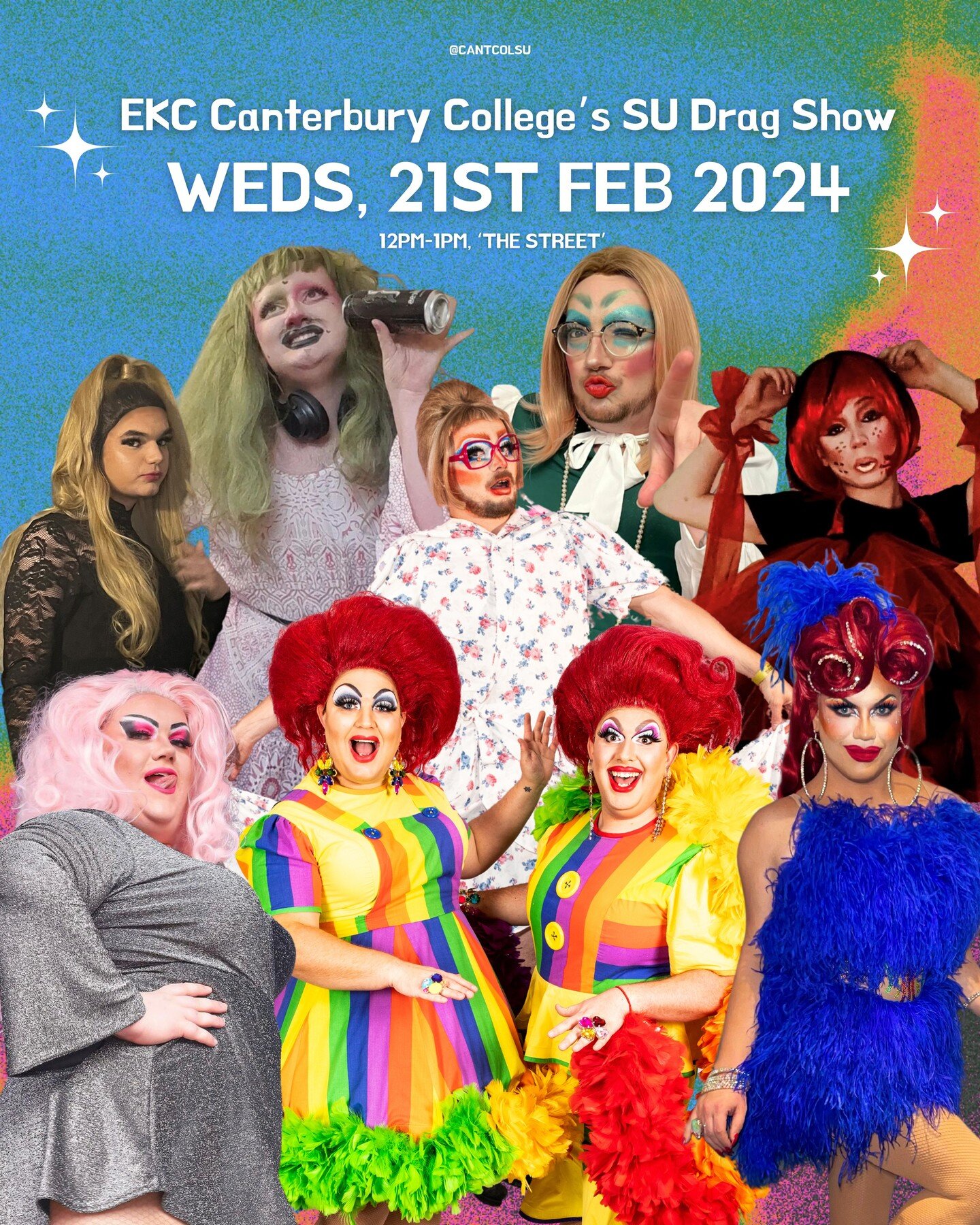 🌟 Get ready to sashay and slay! Presenting the fierce lineup of drag queens gracing the stage at Canterbury College! 👑 

Get ready to be dazzled by the talents of Cigarette Salad, Janet District Council, Betty Late'n Never, Cheryl Shots, Delilah Ti