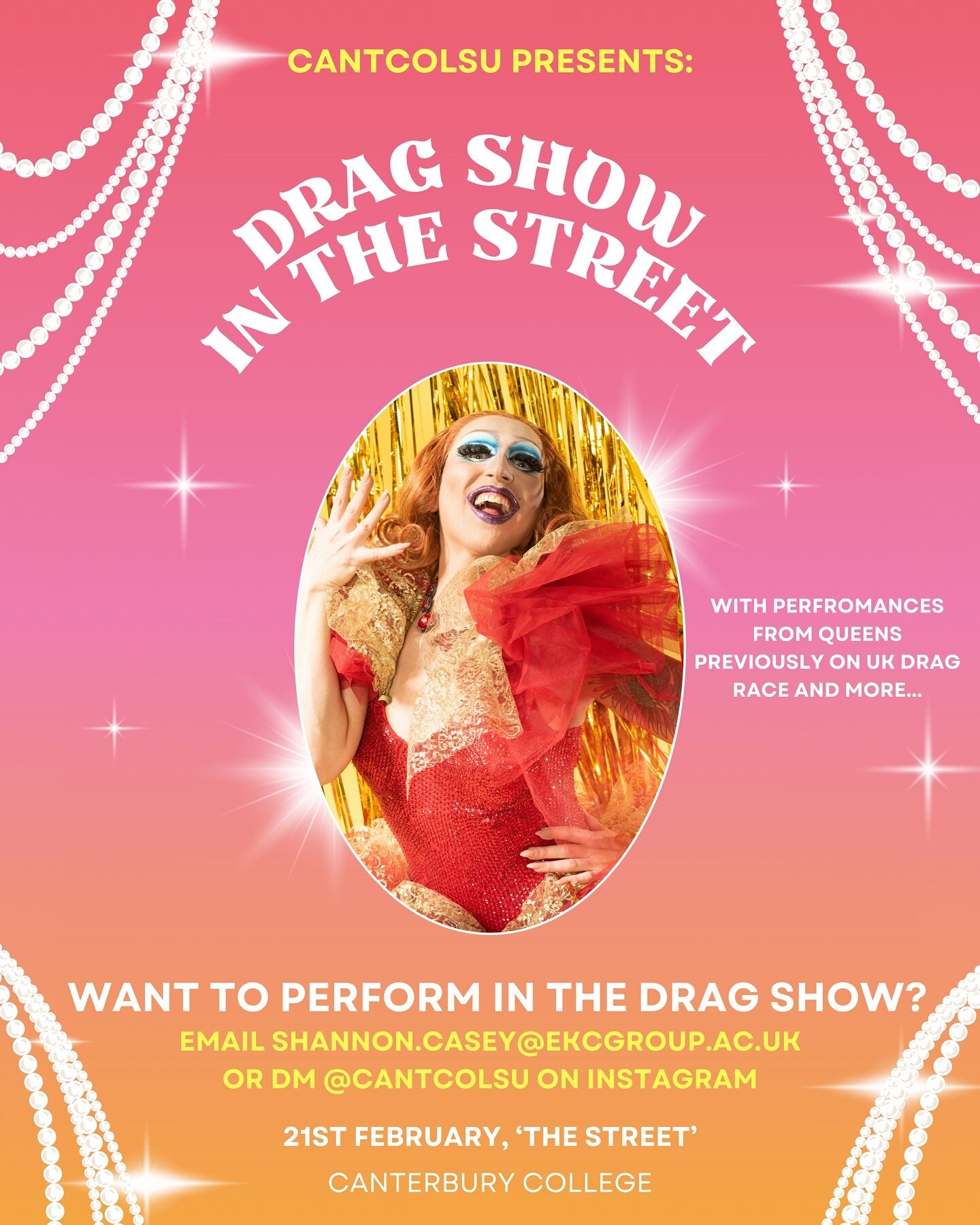 🌈 Join us for an electrifying Drag Show at Canterbury College on Feb 21st! 

Calling all talented students &ndash; want to perform in the show? Get in contact with your Student Experience Officer, Shannon! 💃🏽🎤 

#CanterburyDragShow #StudentTalent