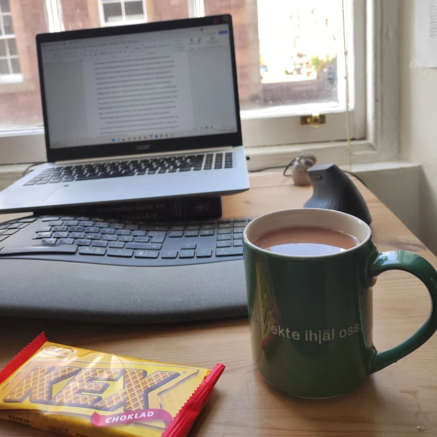 All the help I can get for finishing off a first draft of the 10.000 words I need to hand in for my second year review. 
Got this mug at the Astrid Lindgren museum a couple of years ago, and bring it out for important writing sessions. Also featured: