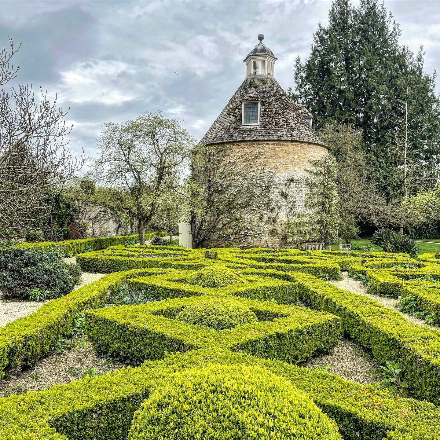 Spring visit to Rousham.  Absolutely beautiful and in a week&rsquo;s time the Apple blossom will be stunning. The care and attention given to the trained fruit trees is so inspiring, especially the cherry around this incredible dovecote. What a beaut