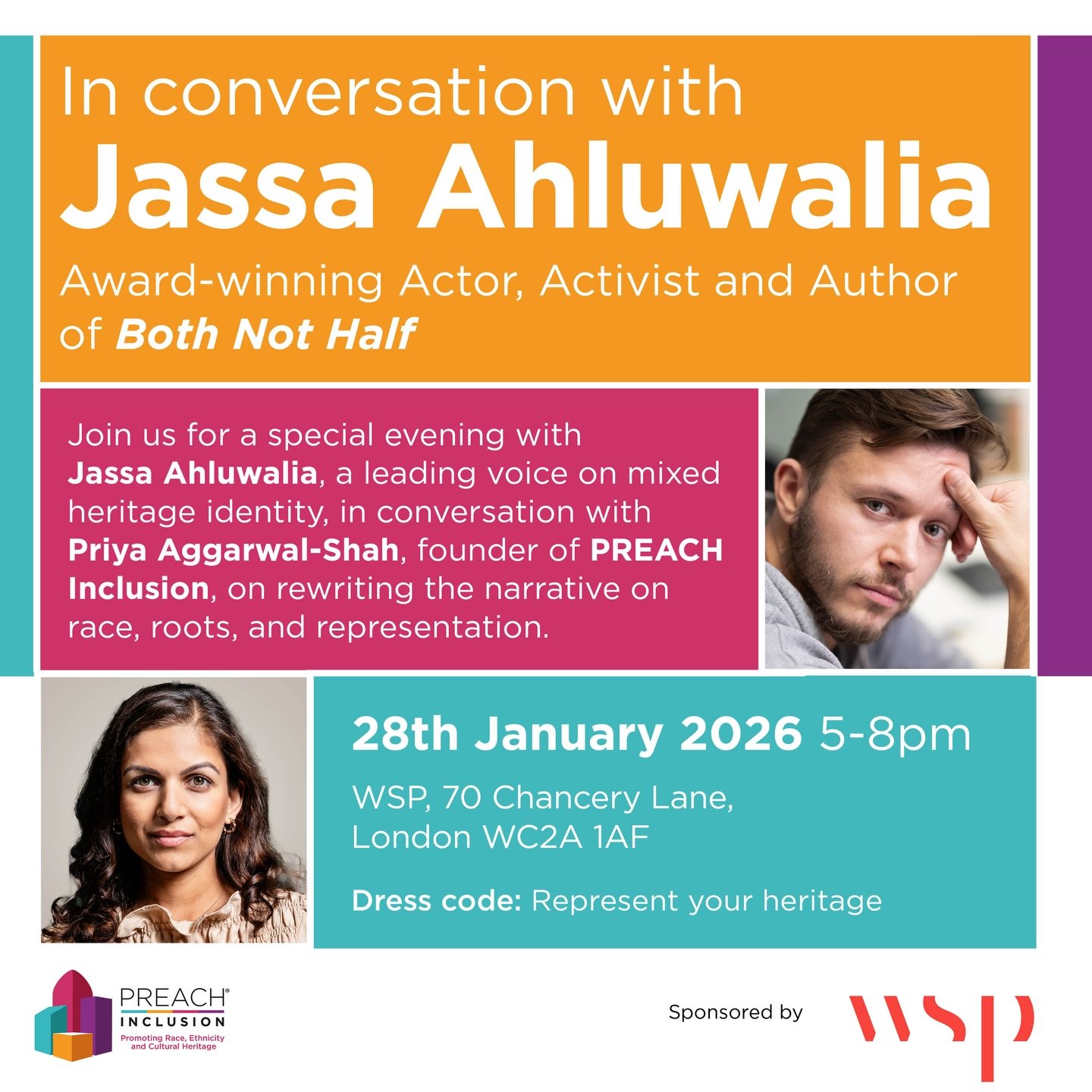 NEW EVENT: In Conversation with Jassa Ahluwalia

To continue our series of powerful live conversations,&nbsp;PREACH Inclusion&reg; is proud to welcome&nbsp;Jassa Ahluwalia,&nbsp;award-winning author of&nbsp;𝘉𝘰𝘵𝘩 𝘕𝘰𝘵 𝘏𝘢𝘭𝘧.

Event Details:
?