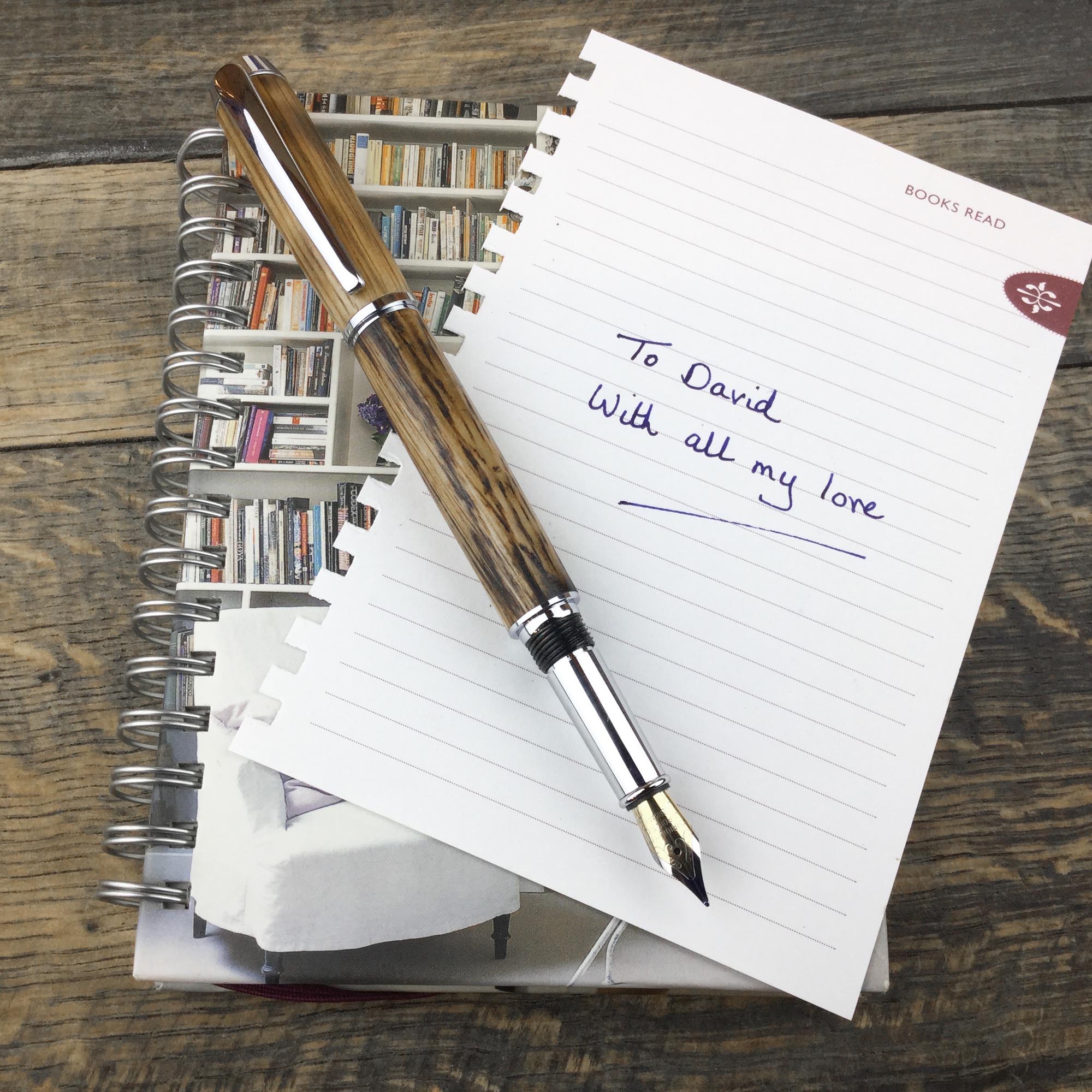 wooden fountain pen with whisky barrel oak
