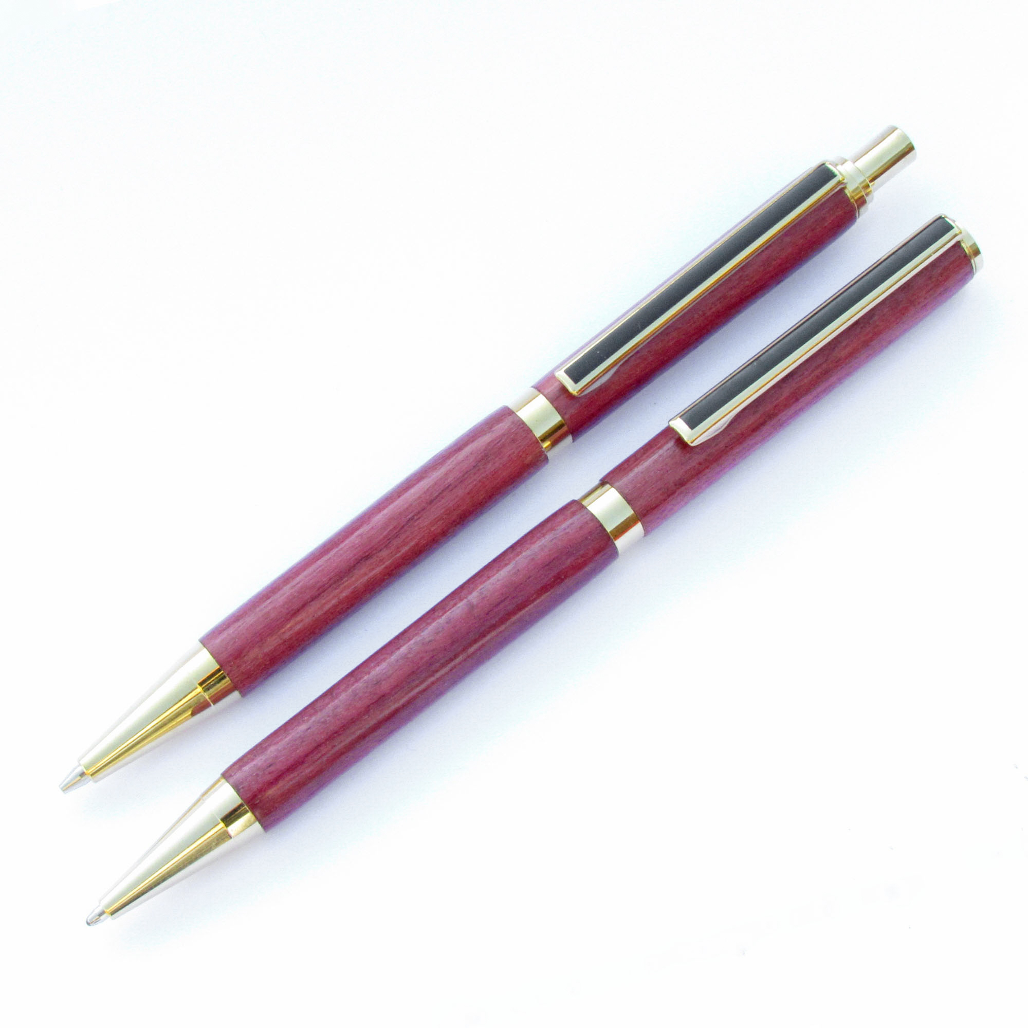 wooden pen and pencil set made from Purpleheart wood