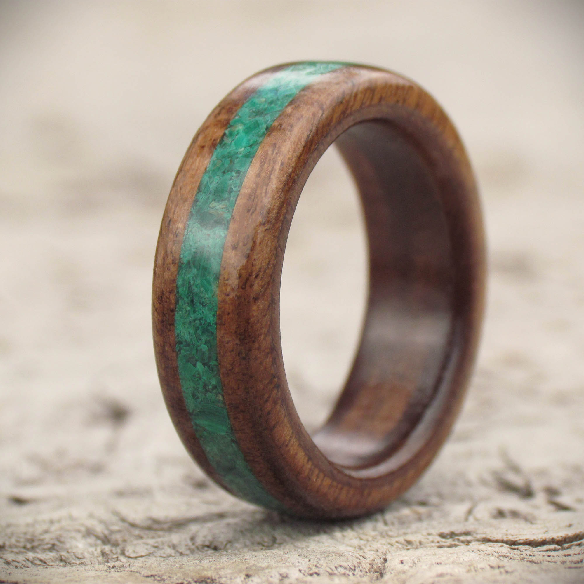 Walnut and gemstone wooden ring