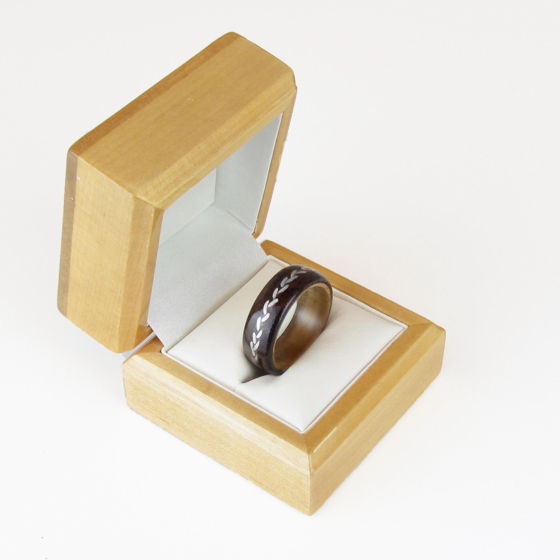 wooden engagement ring in box