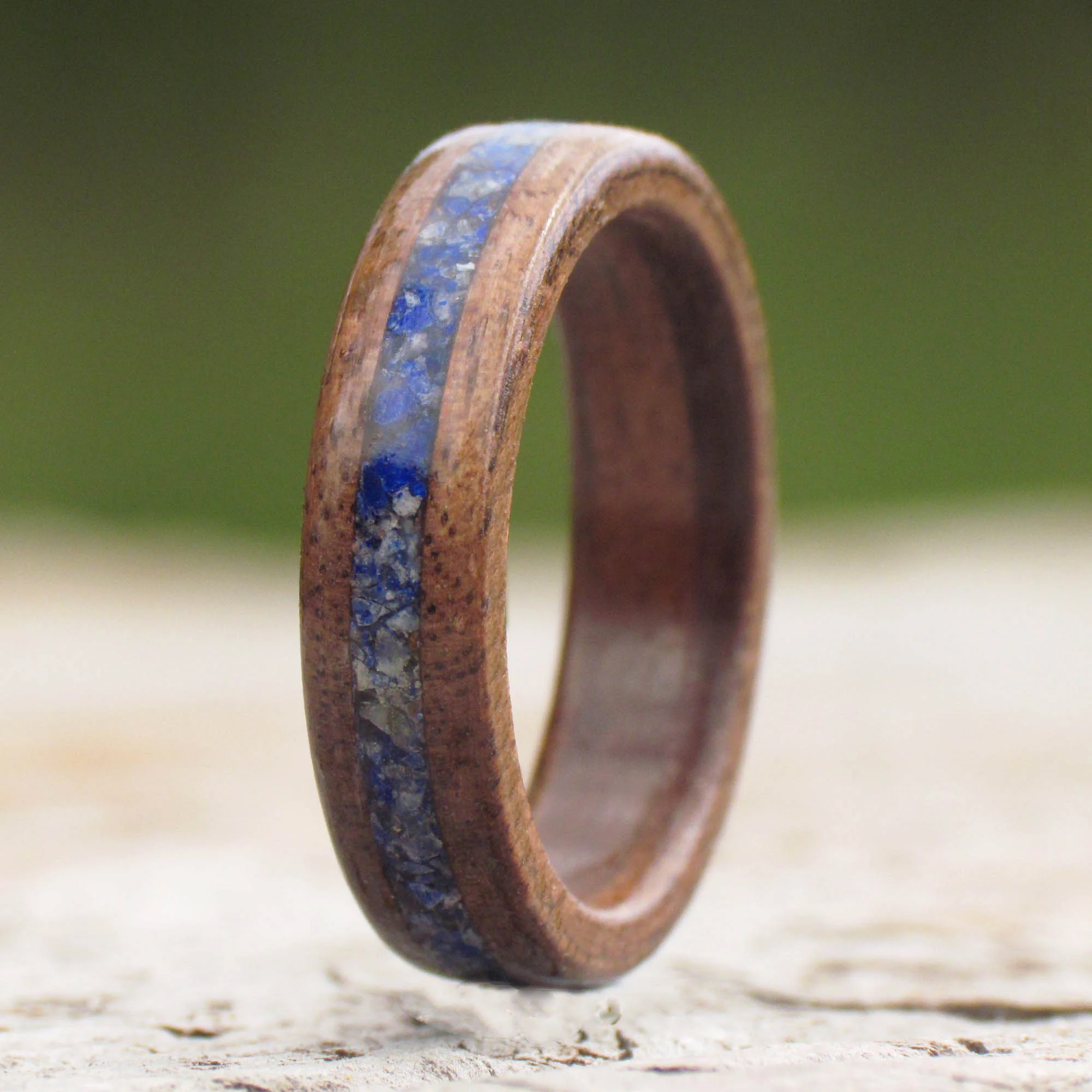wooden ring made from Walnut and gemstone