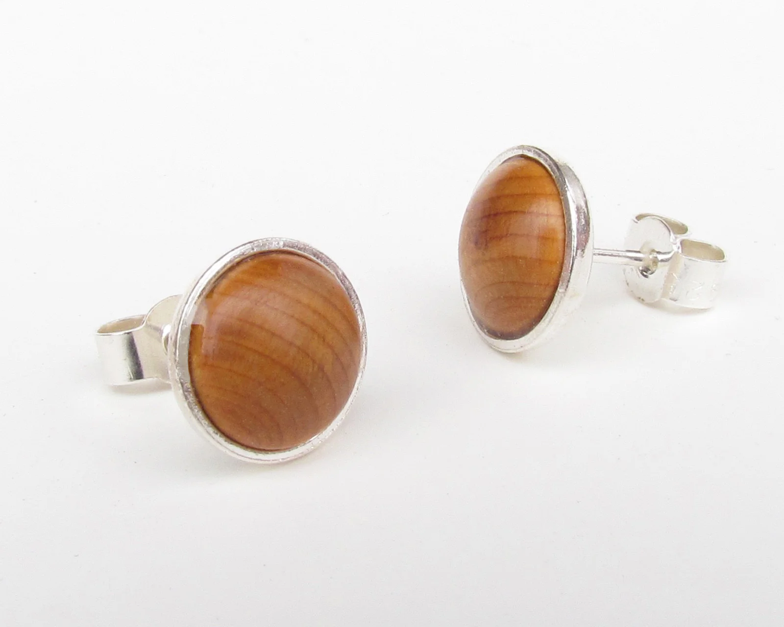 Silver And Wood Stud Earrings