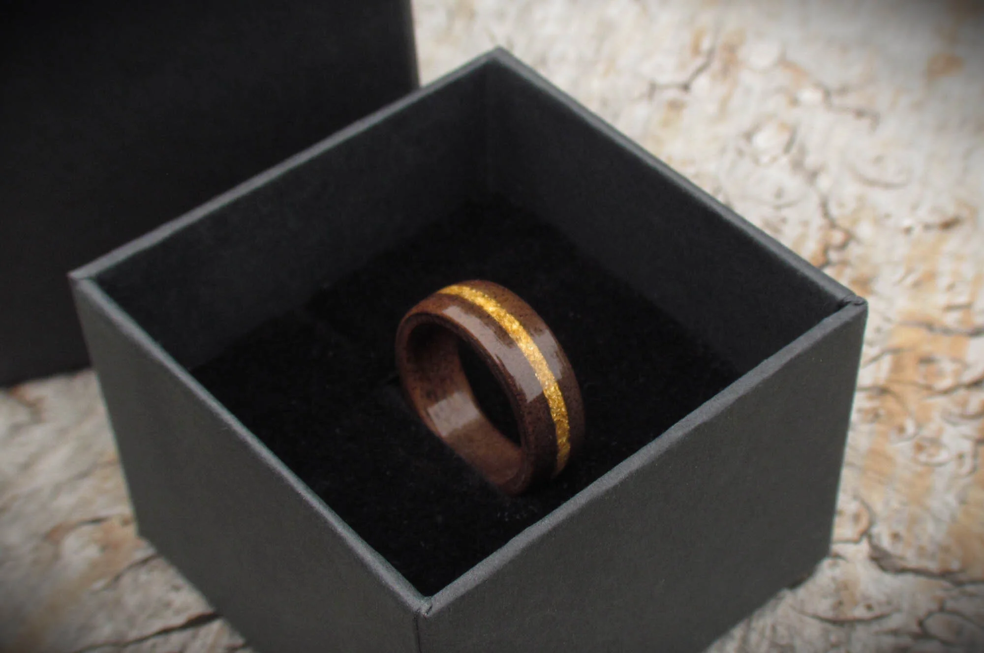 Walnut wood and gold ring