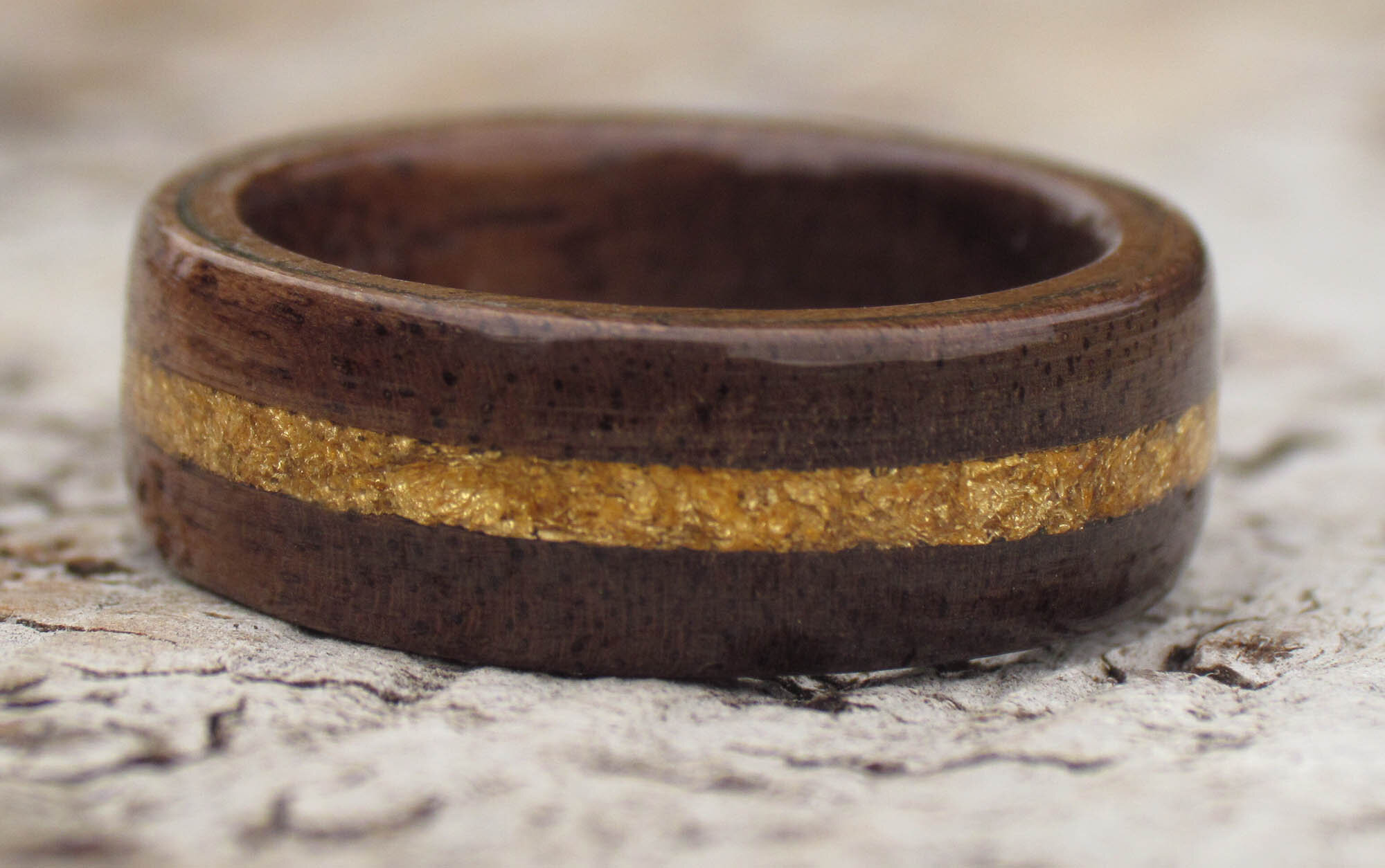 Walnut and gold bentwood ring
