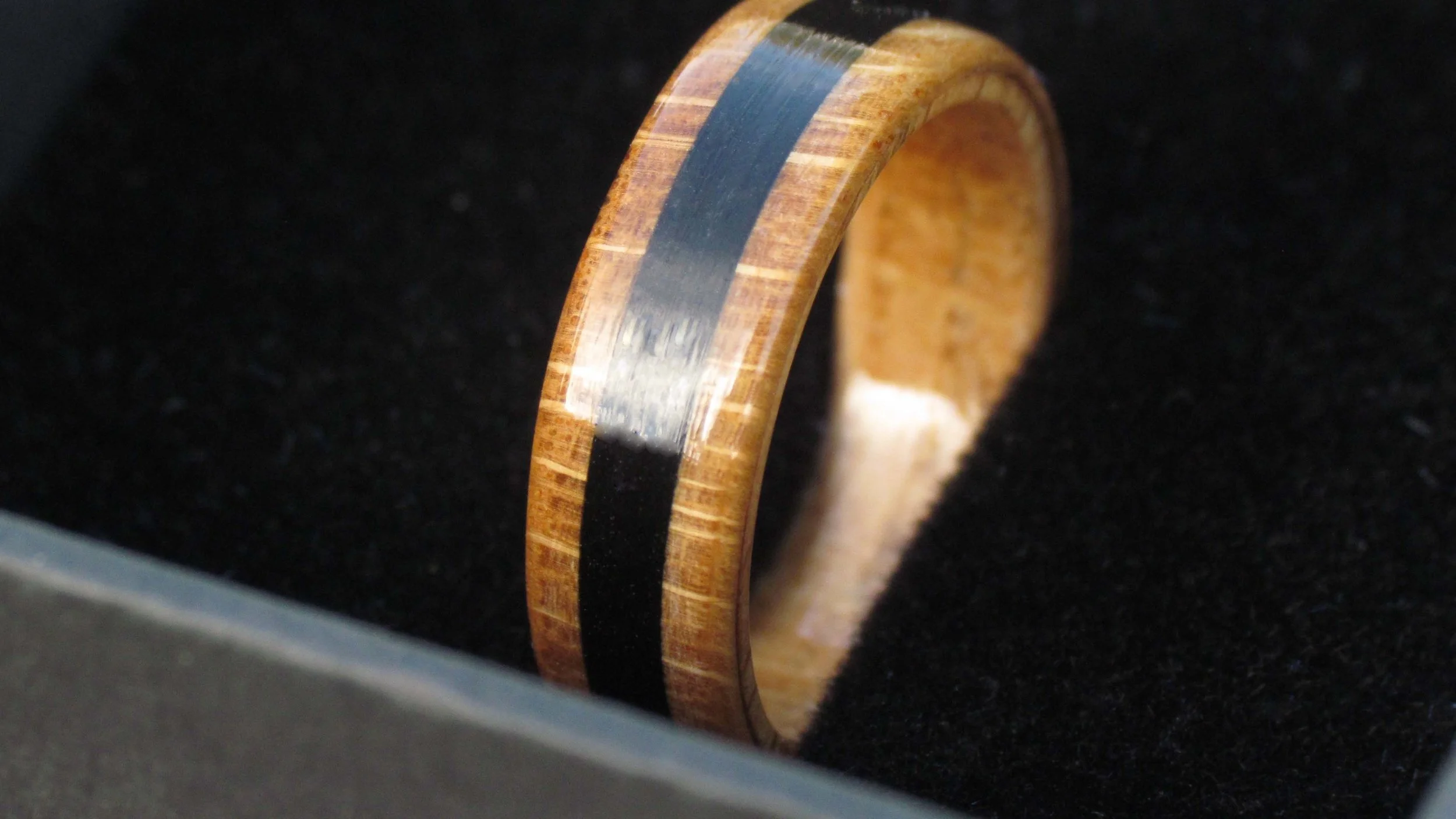 whitby jet and wood ring in box