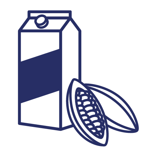 Cocoa bean and milk carton icon