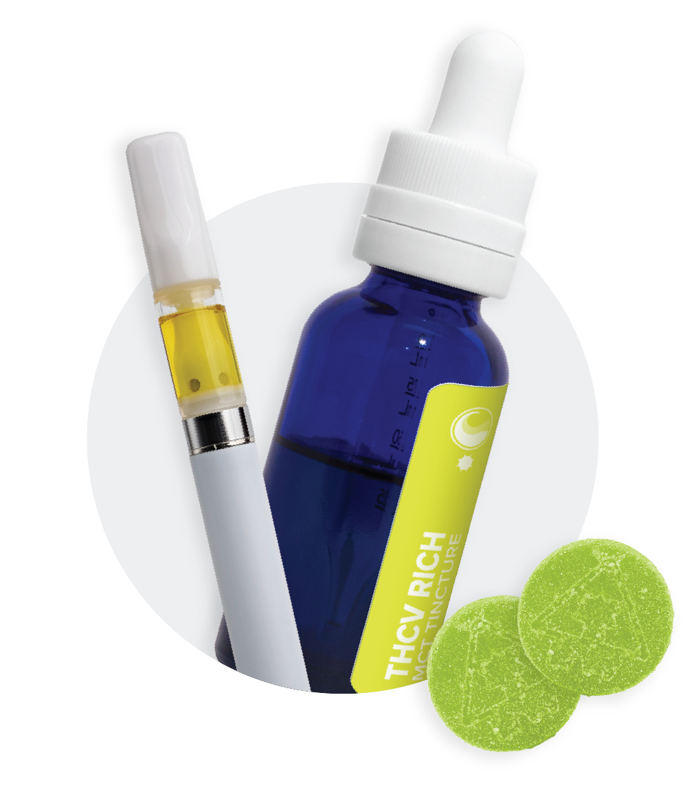 Our THCV product family includes Single Source Extract, MCT Tinctures, and Gummies