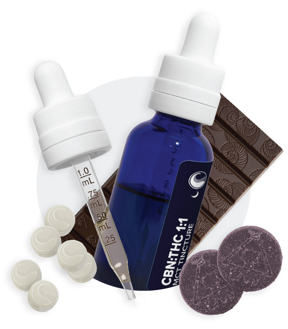 Our CBN product family includes MCT Tinctures, Chocolate, Gummies, and Lozenges