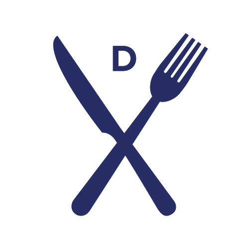 Fork and knife icon with the letter d