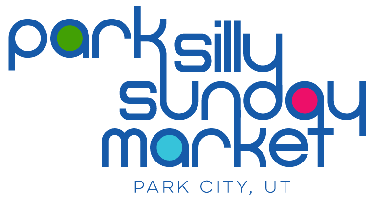Logo for Park Silly Sunday Market in Park City, Utah with stylized text and colorful dots.