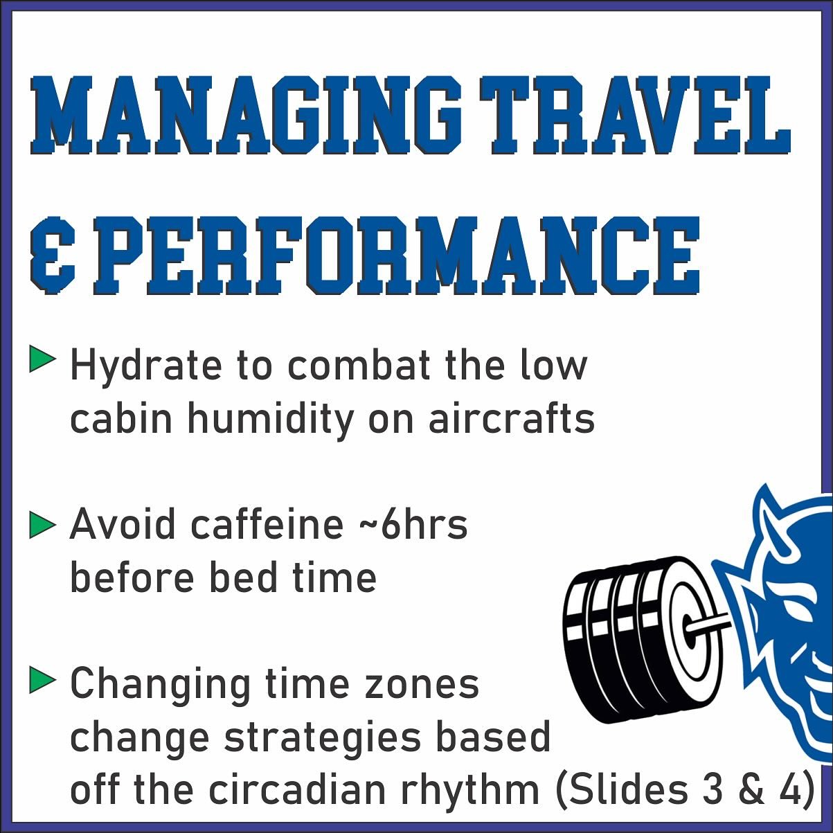 ✈️ On the road? Don&rsquo;t let travel hinder your performance! 💪

Stay sharp while traveling with these simple tips:
💧Hydrate
☕️Avoid caffeine before bed
🧠Time your sleep for time zone changes 
💤Bank sleep ahead of your trip
☀️Get that sunlight 