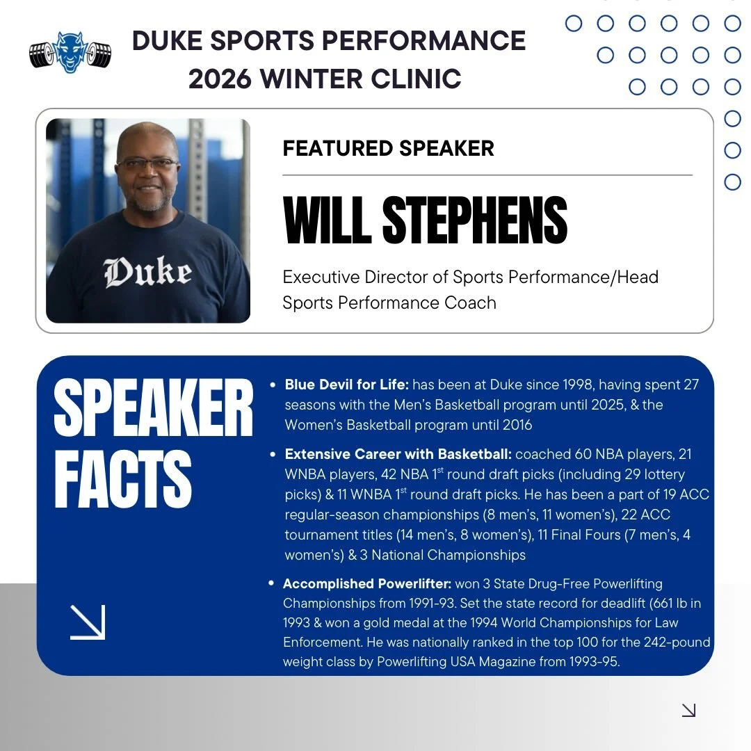 𝐋𝐚𝐬𝐭 𝐛𝐮𝐭 𝐧𝐨𝐭 𝐥𝐞𝐚𝐬𝐭 🤫🐐

Rounding out our line-up of speakers is our very own, Will Stephens! Coach Will is the Executive Director of Sports Performance, overseeing all of Sports Performance (Olympic, Football &amp; M/W Basketball) at 