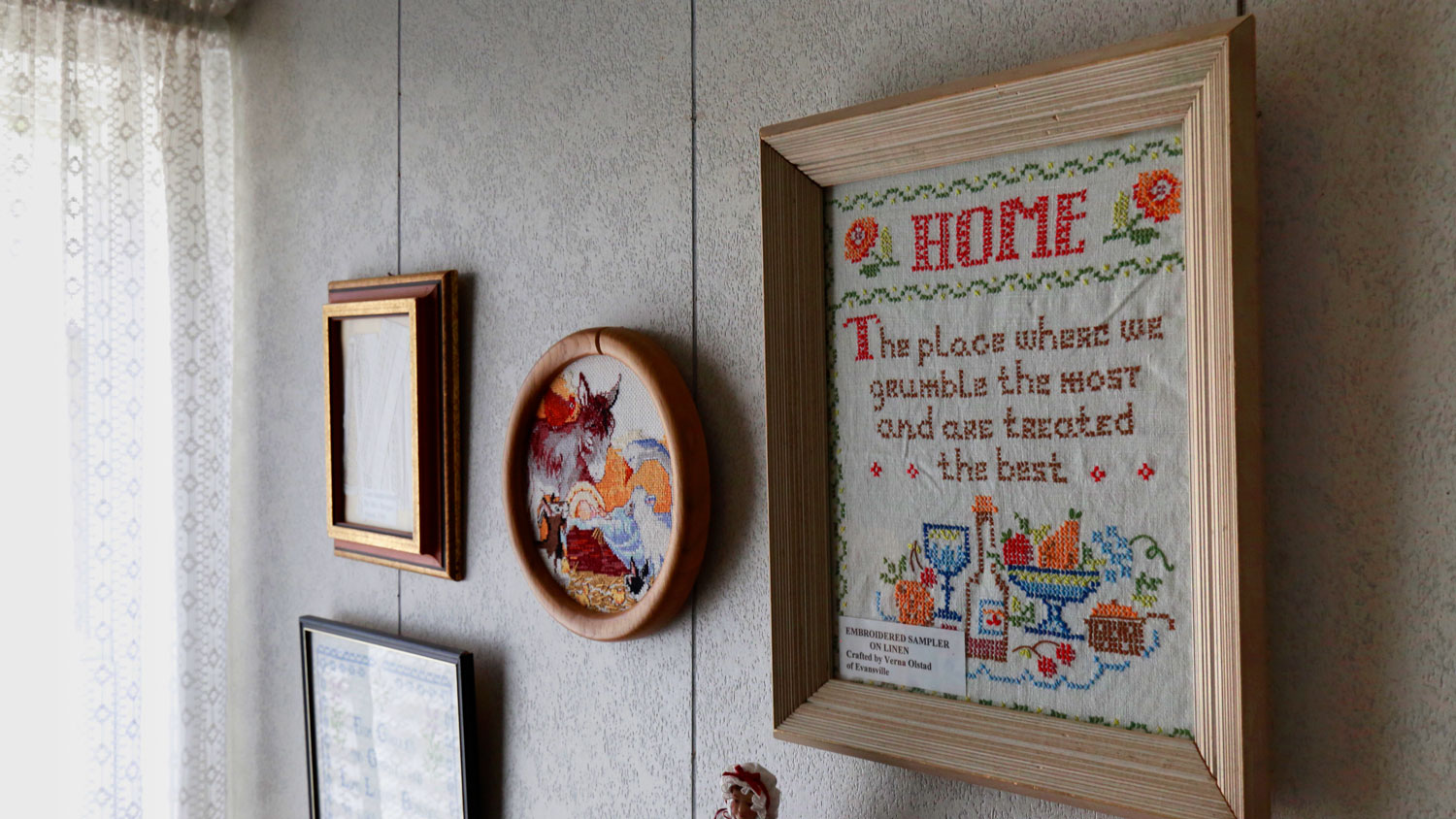 Hand embroidered samplers made by pioneer women.