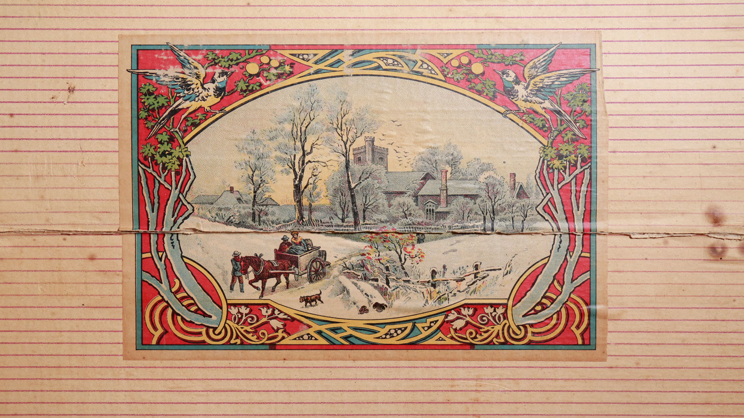 Antique winter postcard print .