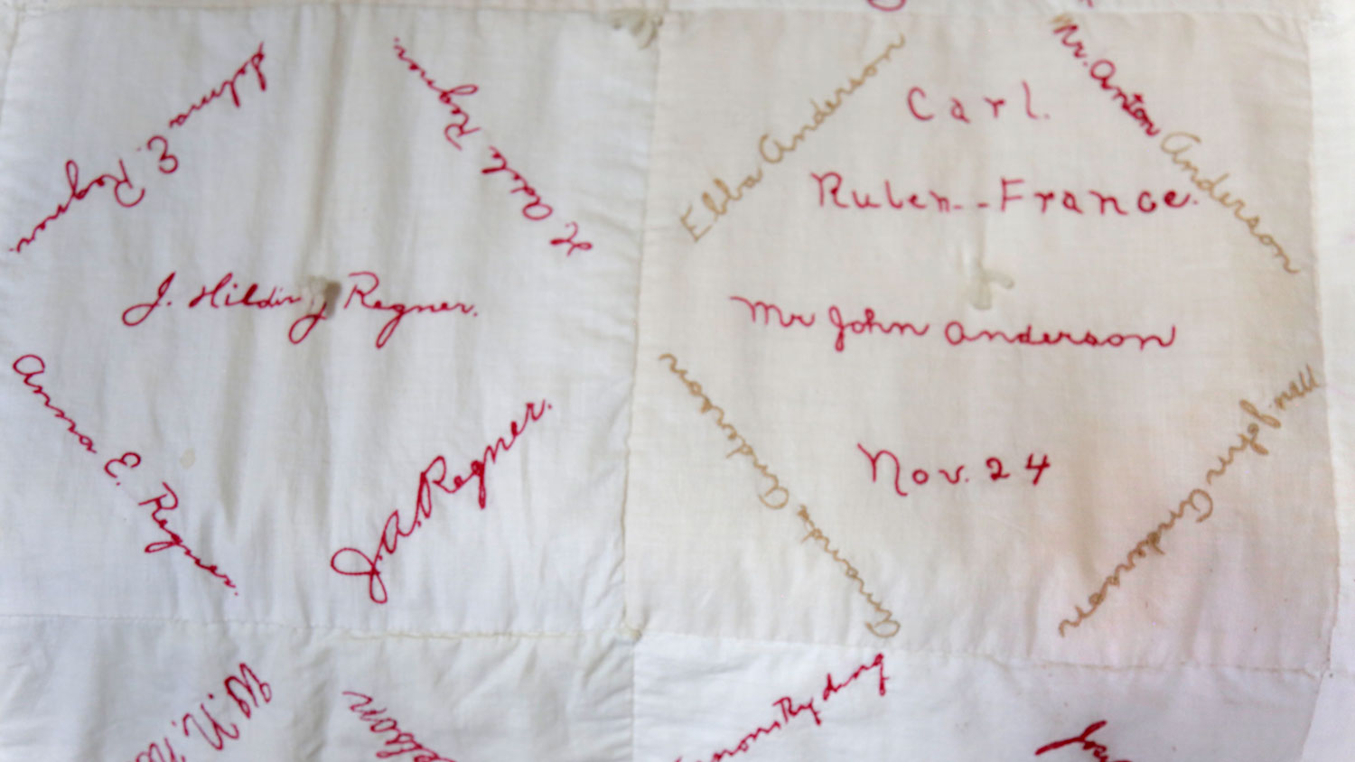Hand embroidered signature quilt