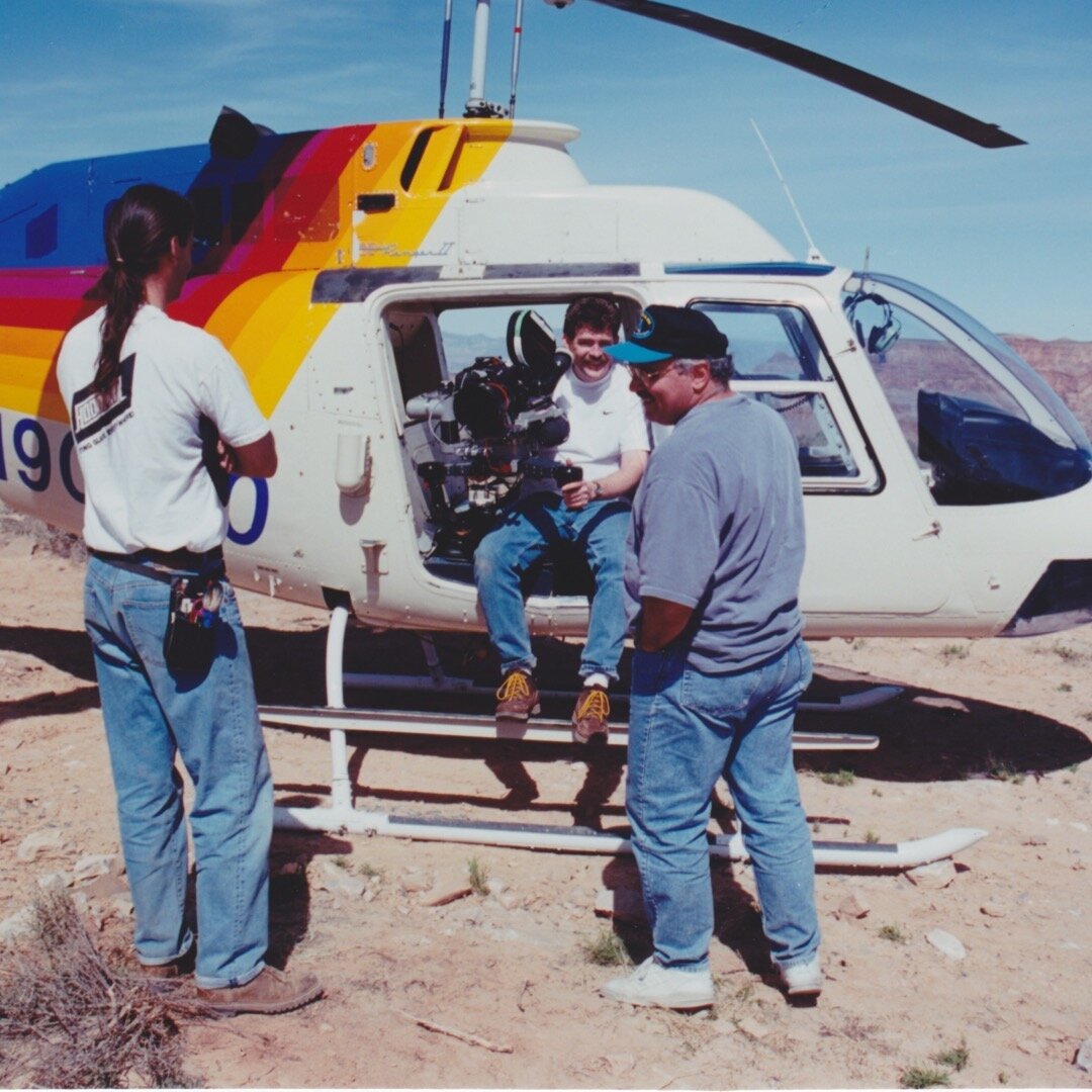 Long before Drones. Nothing like the exhilaration of a Helicopter and the ultimate shooting platform.  I think back at some of the insane shots we got.  #Tylermount #setlife #arri #commercialdp #shootingcars #Bellhelicopters