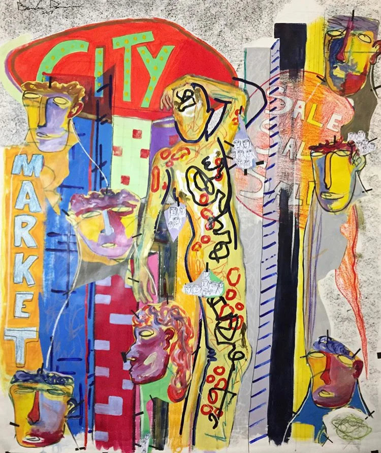City 42” by 50” Acrylic, Oil, Chalk, Wax and Tape on Paper SOLD