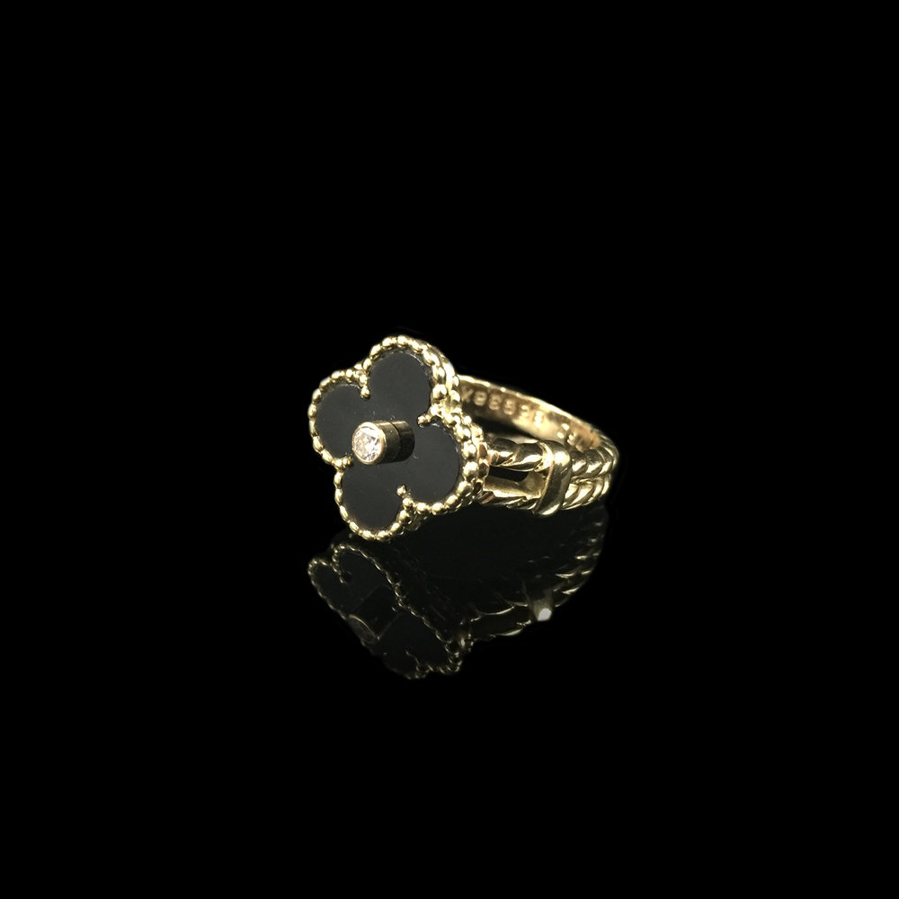 Beringstraat paniek Duur 18K Gold, Van Cleef And Arpels, Onyx Alhambra Ring — Tresor