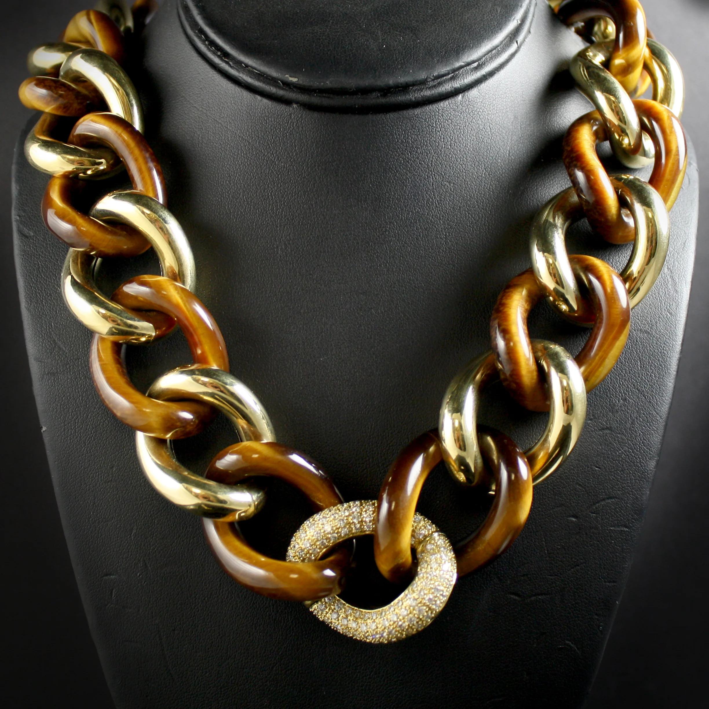 18K Yellow Gold Tigers Eye Diamond Link 