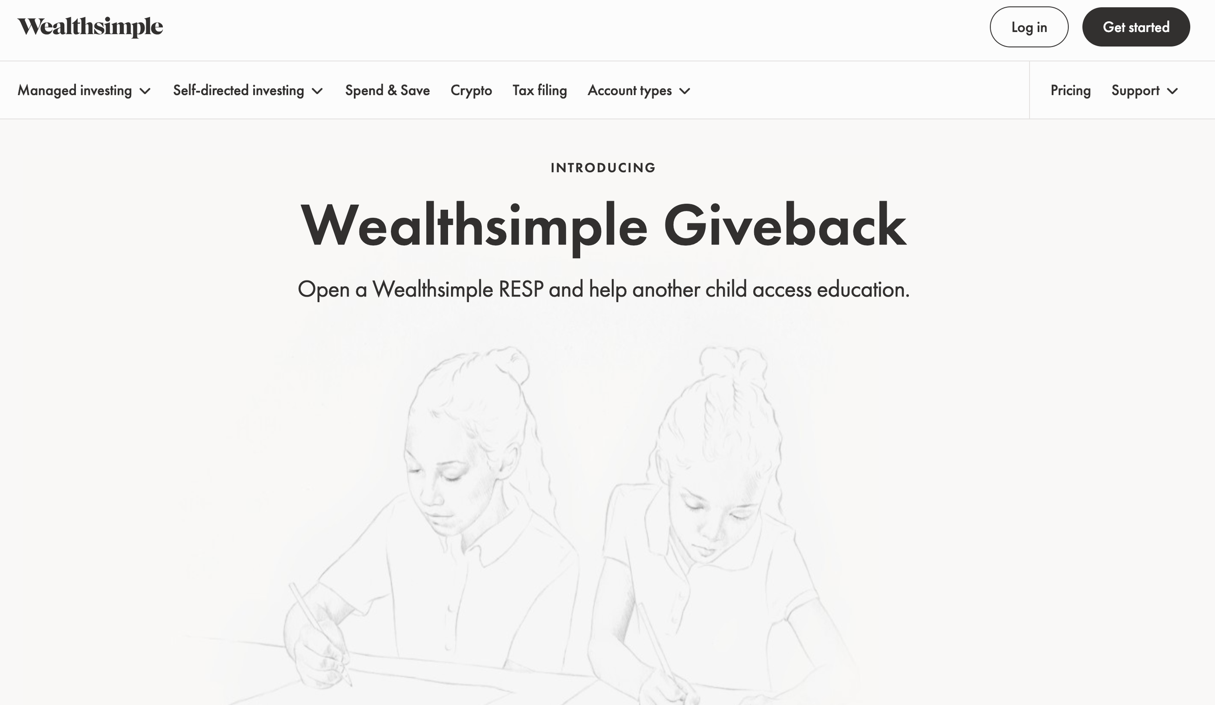 Hero section of Wealthsimple Giveback page