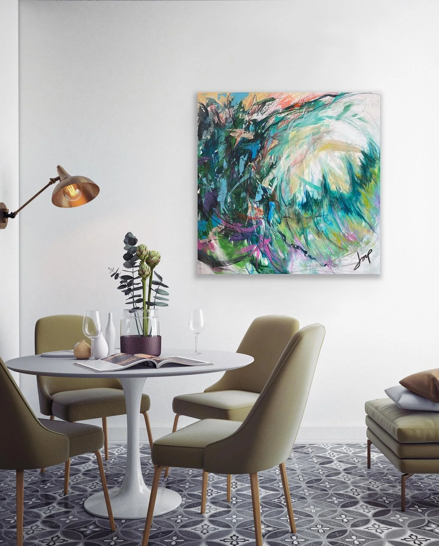 This original painting has dreamy qualities of mountains and evergreens. Small hints of orange and pink reminiscent of wildflowers.  #abstractart #saatchiart #artforsale https://www.saatchiart.com/art/Painting-original-30/1917065/9004121