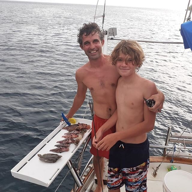 Look who caught dinner for the family!! Liam has a new passion 💙🐠 #greatjobliam #lobster #flounder #lionfish
