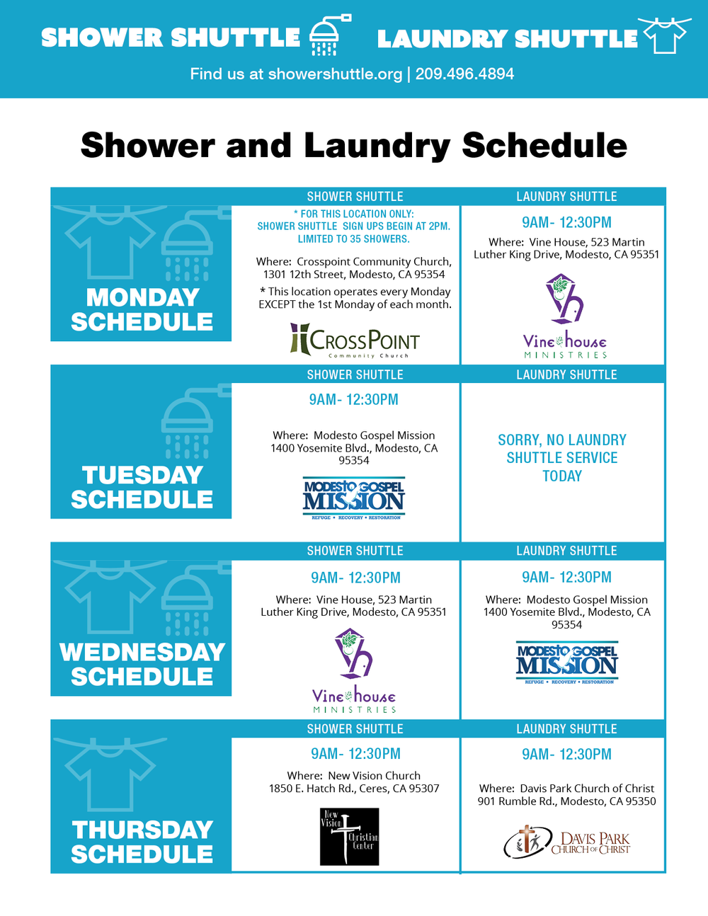 Schedule Shower and Laundry — Shower Shuttle