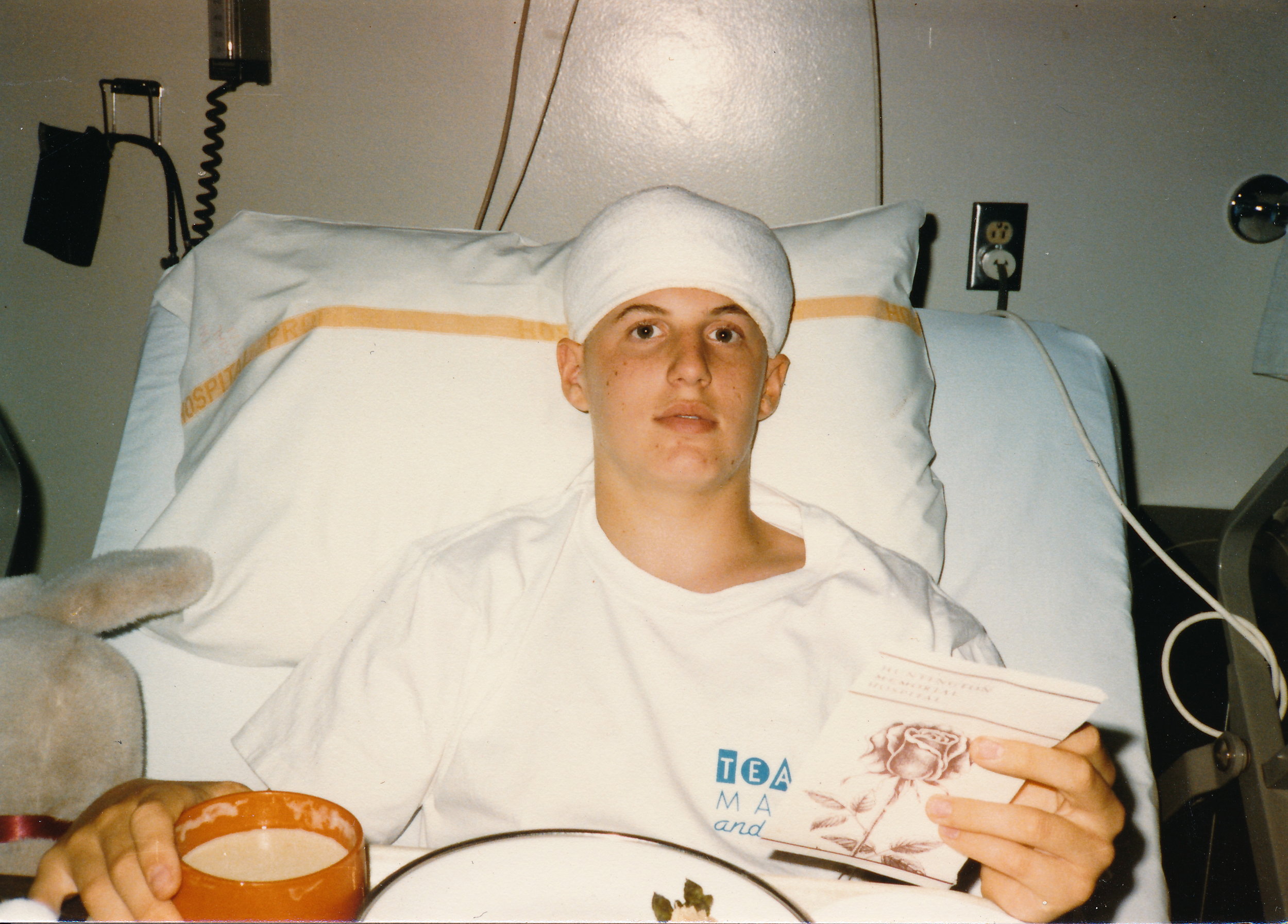 Jeff in the hospital after surgery, 1986