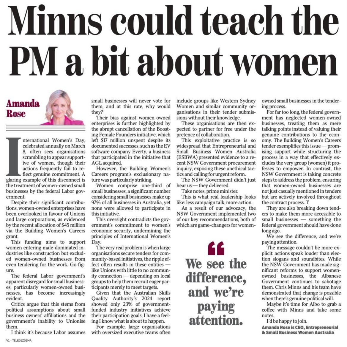The Daily Telegraph – Minns could teach the PM a bit about women