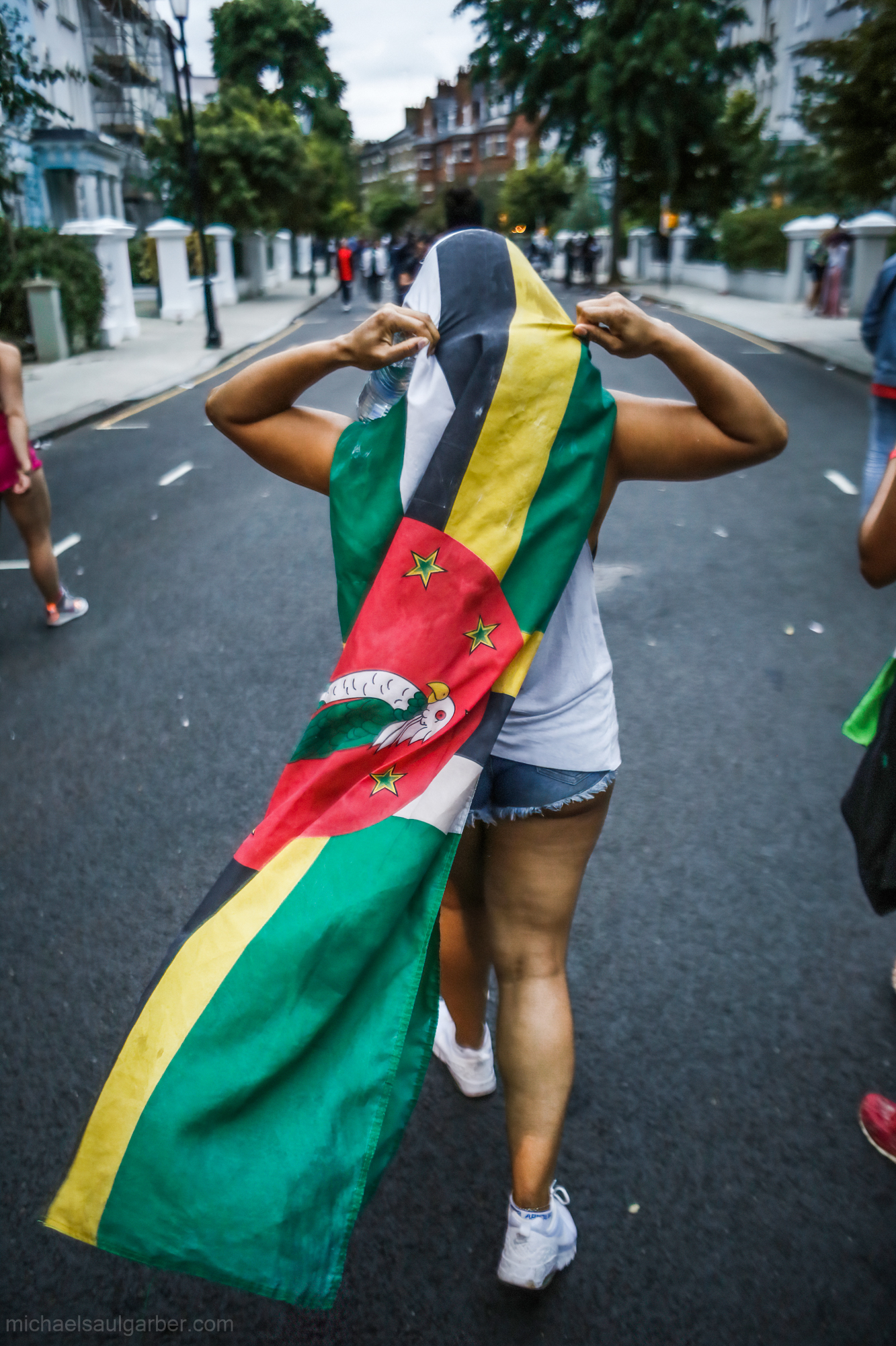 The music and national colors of the pan-African, and Afro-British diaspora are represented, Notting Hill Carnival, 2018